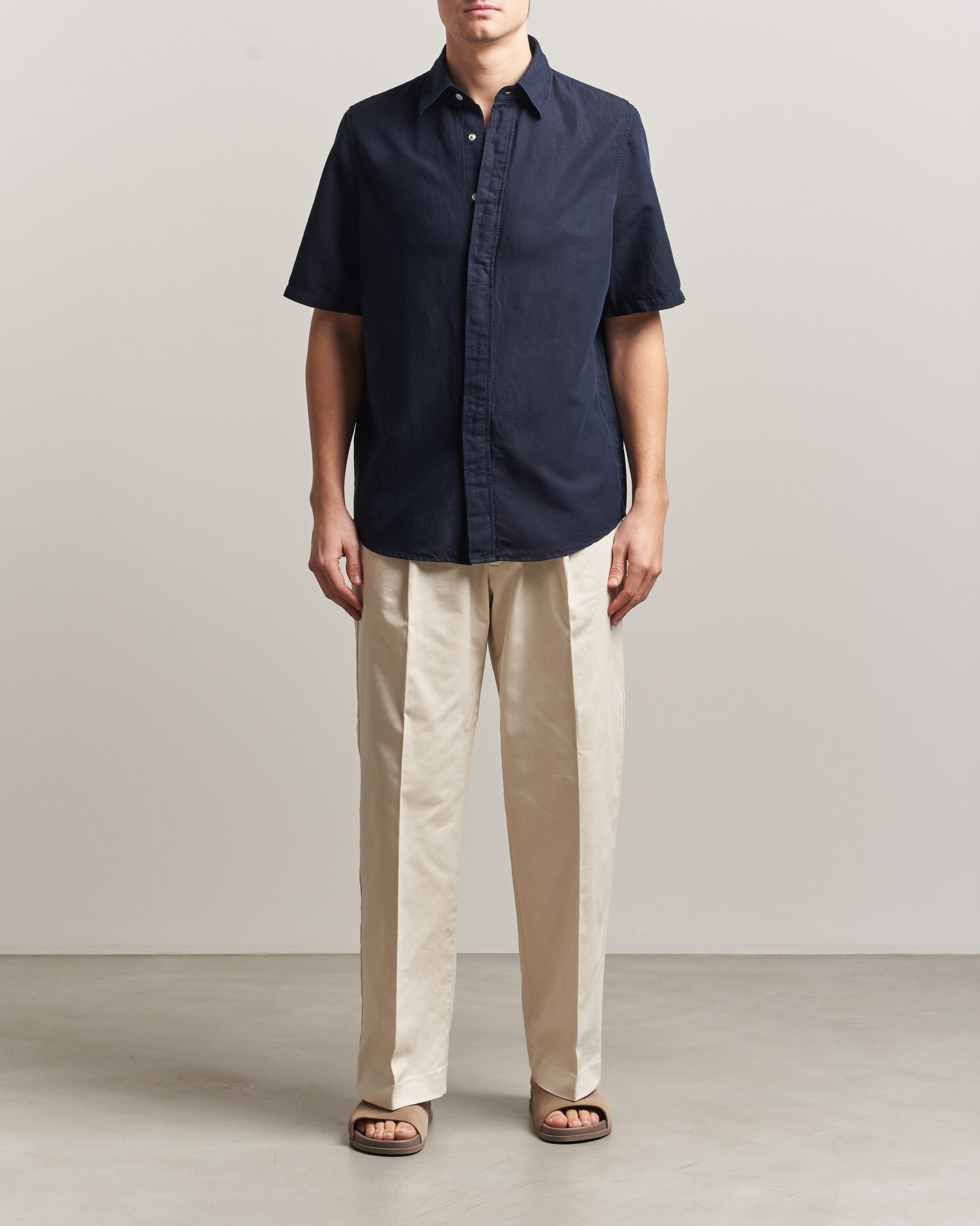 Hombres | Camisas | Filippa K | Cotton/Linen Short Sleeve Shirt Navy