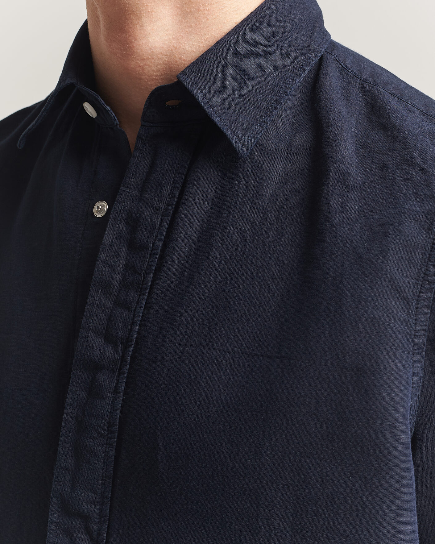 Hombres | Camisas | Filippa K | Cotton/Linen Short Sleeve Shirt Navy