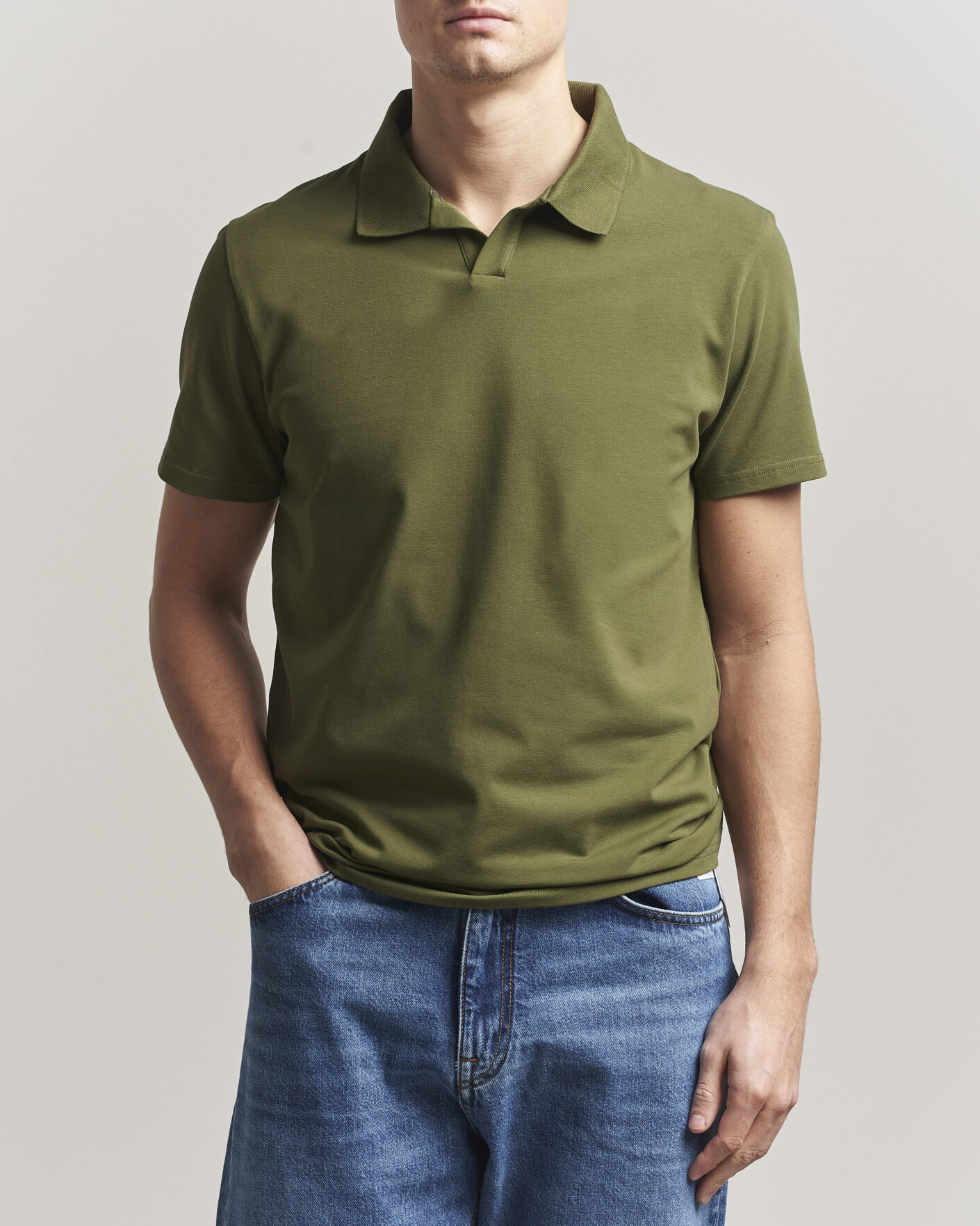 Hombres | Polos | Filippa K | Soft Lycra Polo T-Shirt Laurel Green