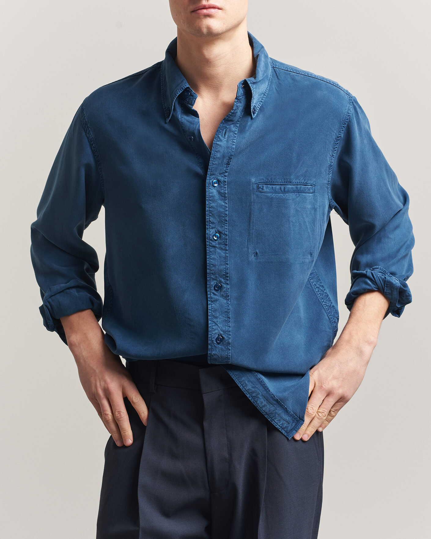 Hombres | Camisas | Filippa K | Zack Lyocell Shirt Night Teal