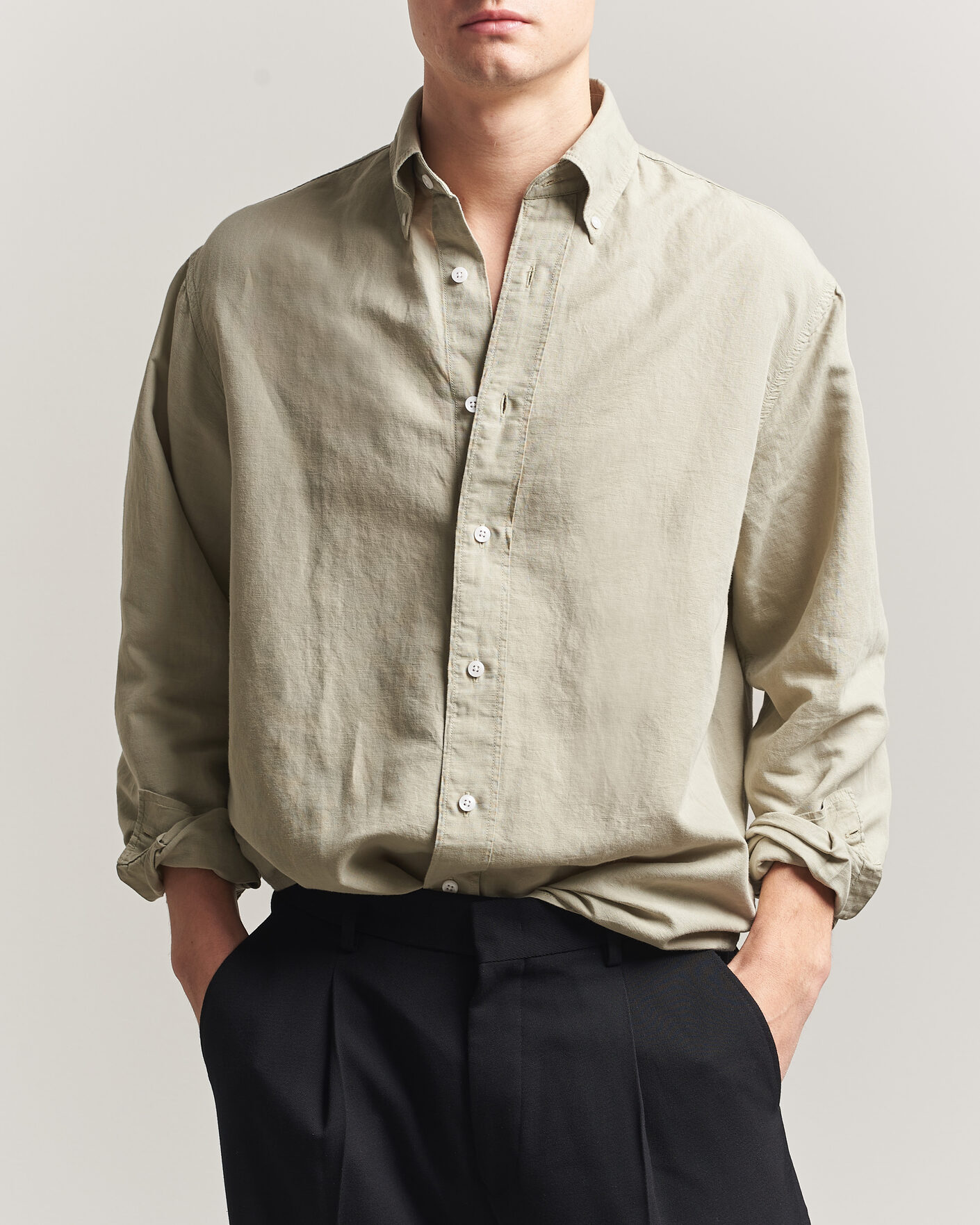 Hombres | Camisas | Filippa K | Relaxed Cotton/Linen Shirt Light Green