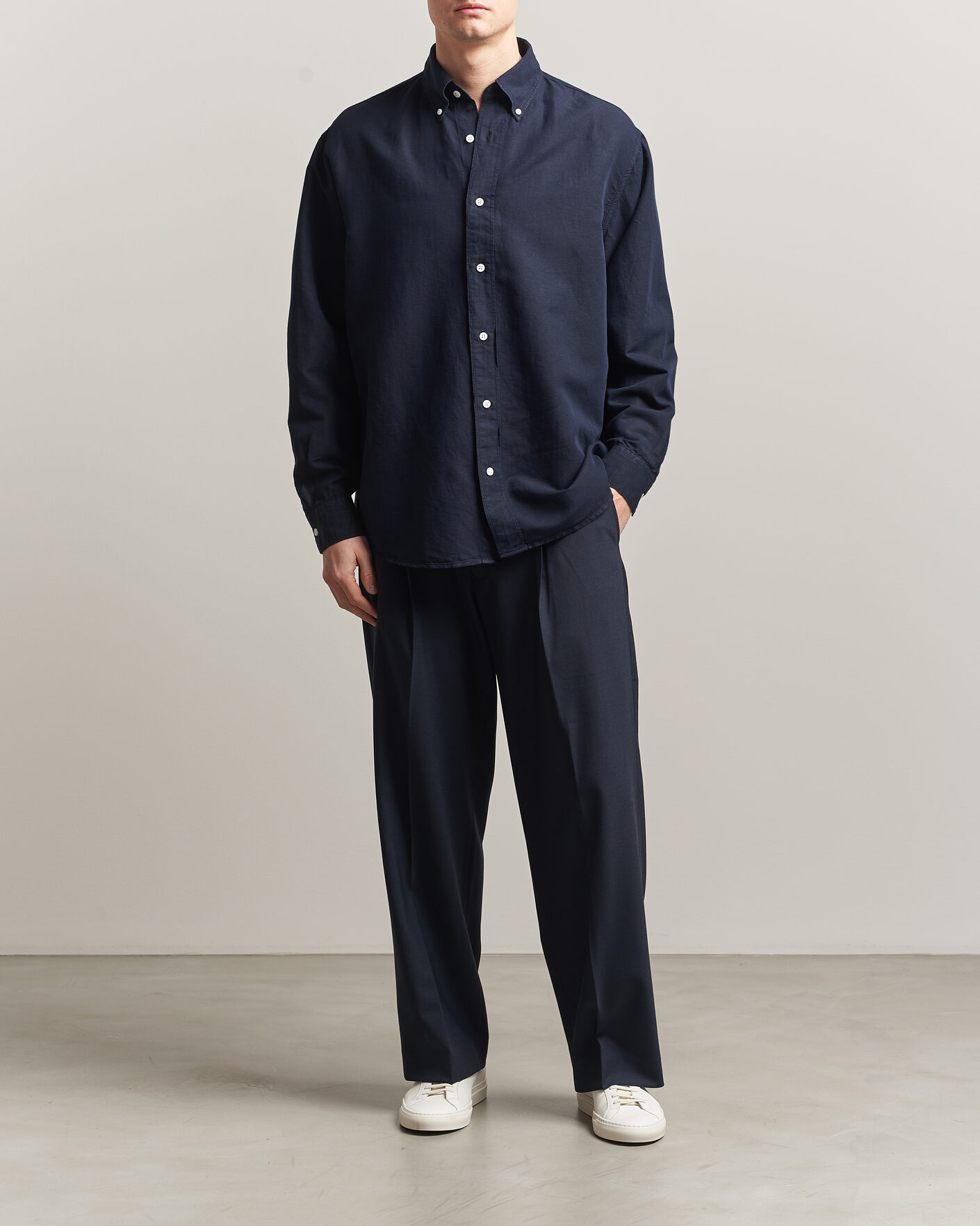 Hombres | Camisas | Filippa K | Relaxed Cotton/Linen Shirt Navy