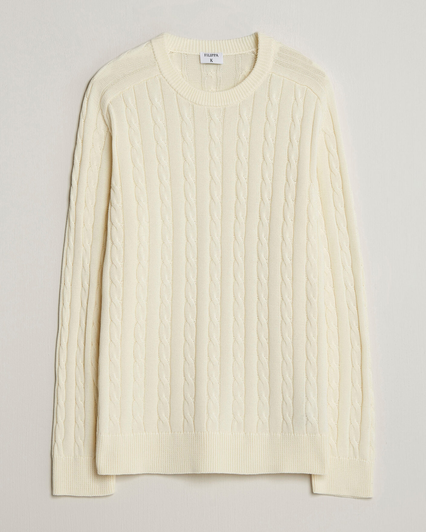 Hombres | Jerséis y prendas de punto | Filippa K | Cotton Cable Crew Neck Sweater Calico White
