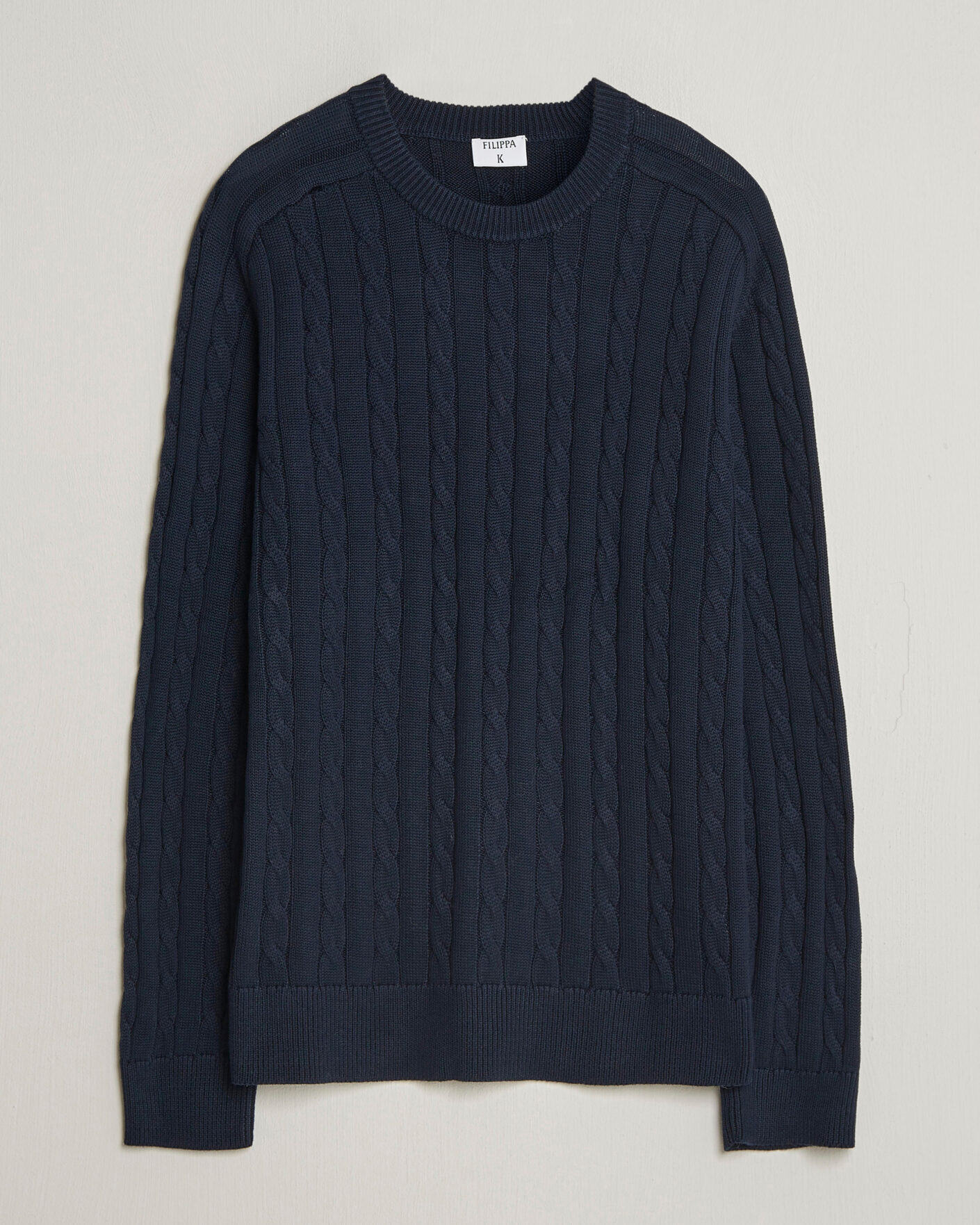 Hombres | Jerséis y prendas de punto | Filippa K | Cotton Cable Crew Neck Sweater Navy