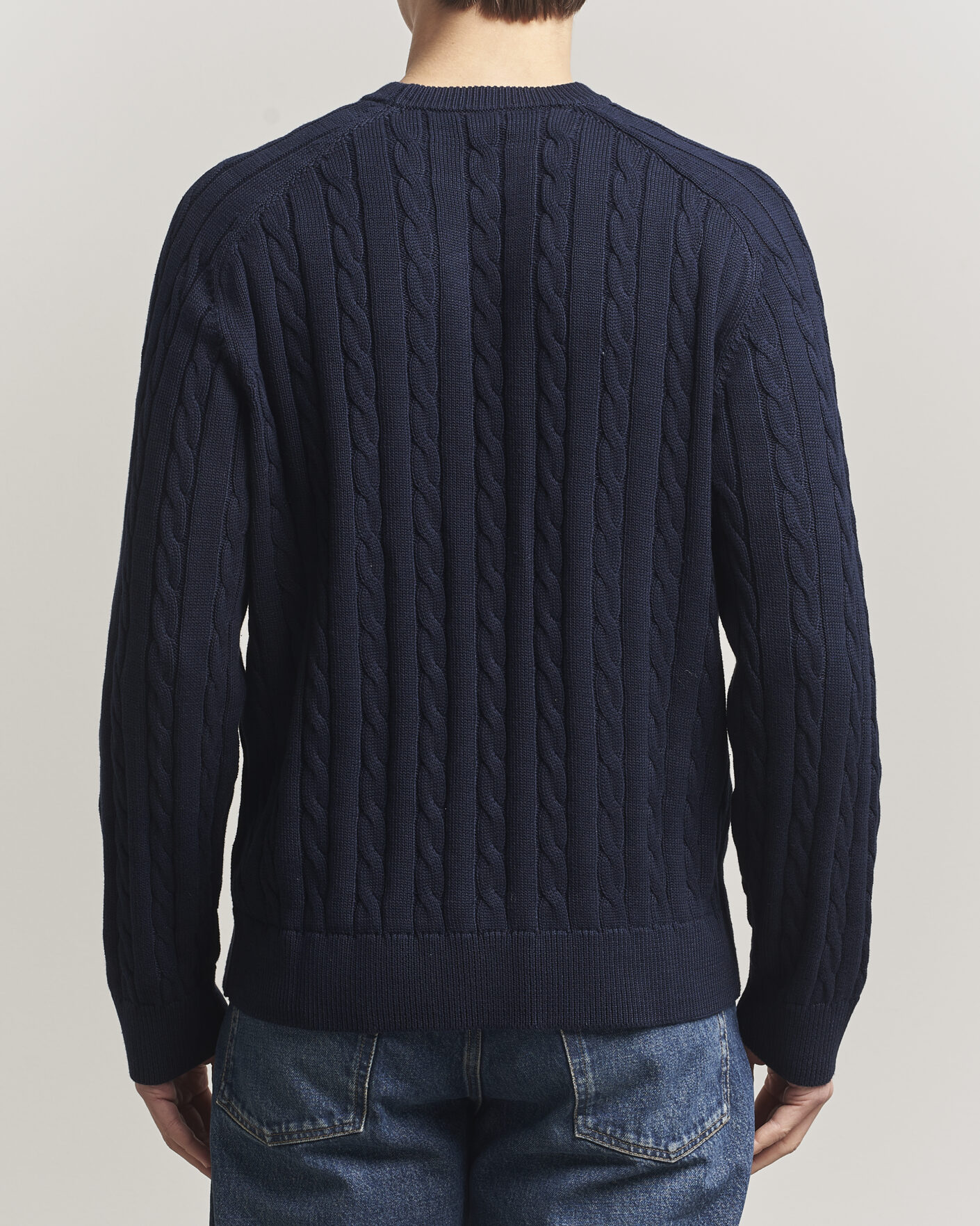 Hombres | Jerséis y prendas de punto | Filippa K | Cotton Cable Crew Neck Sweater Navy