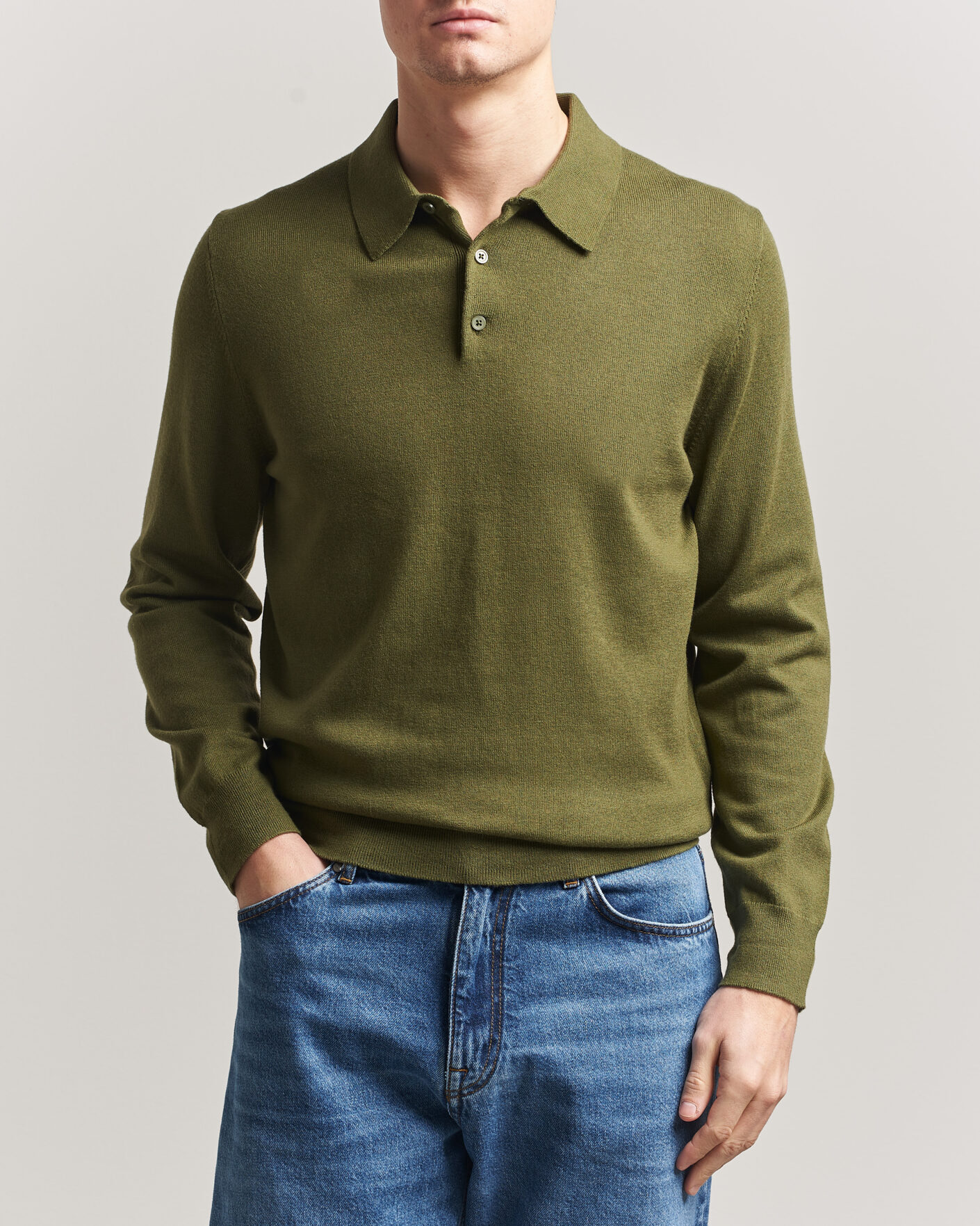 Hombres | Jerséis y prendas de punto | Filippa K | Knitted Polo Shirt Laurel Green