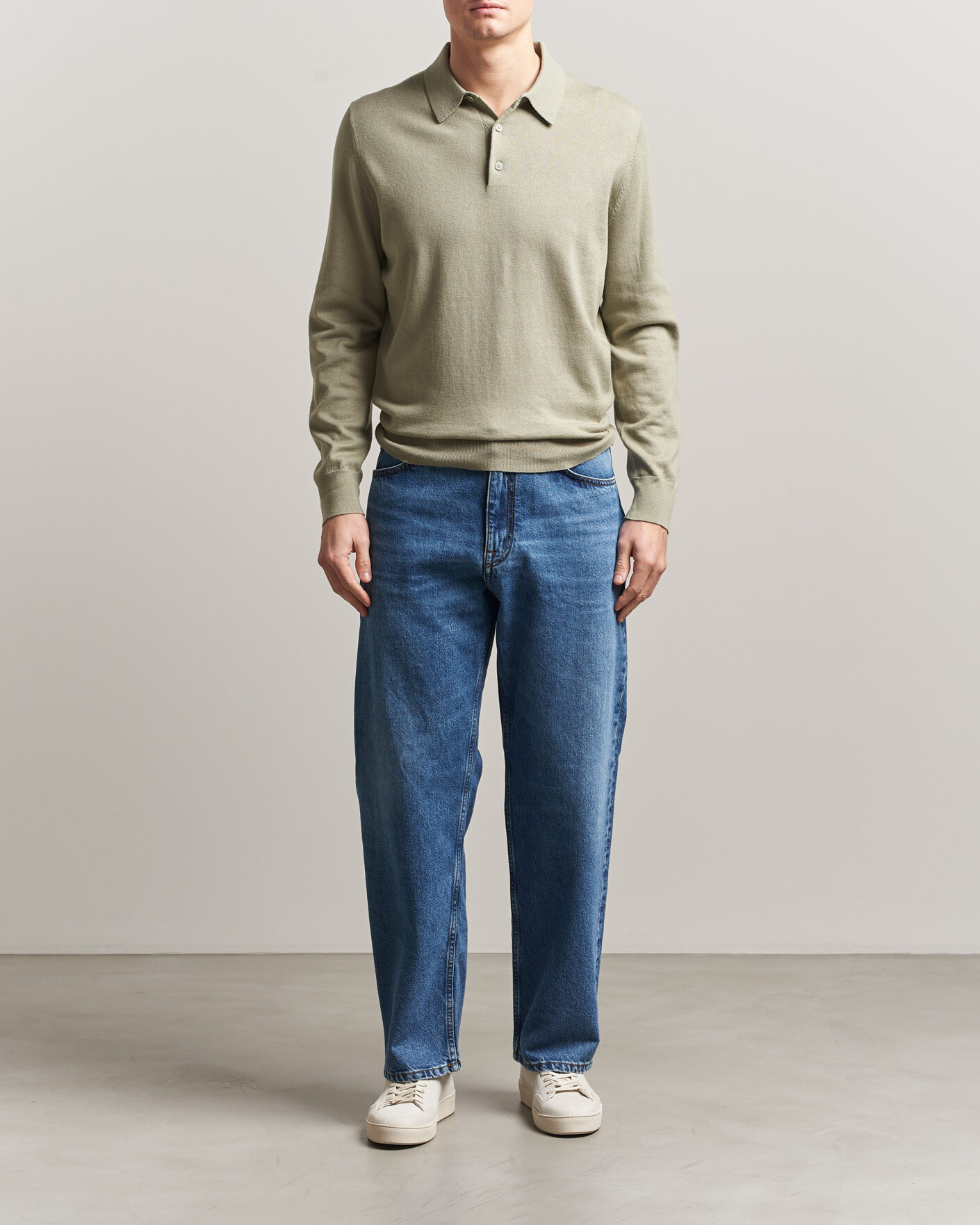 Hombres | Jerséis y prendas de punto | Filippa K | Knitted Polo Shirt Light Green