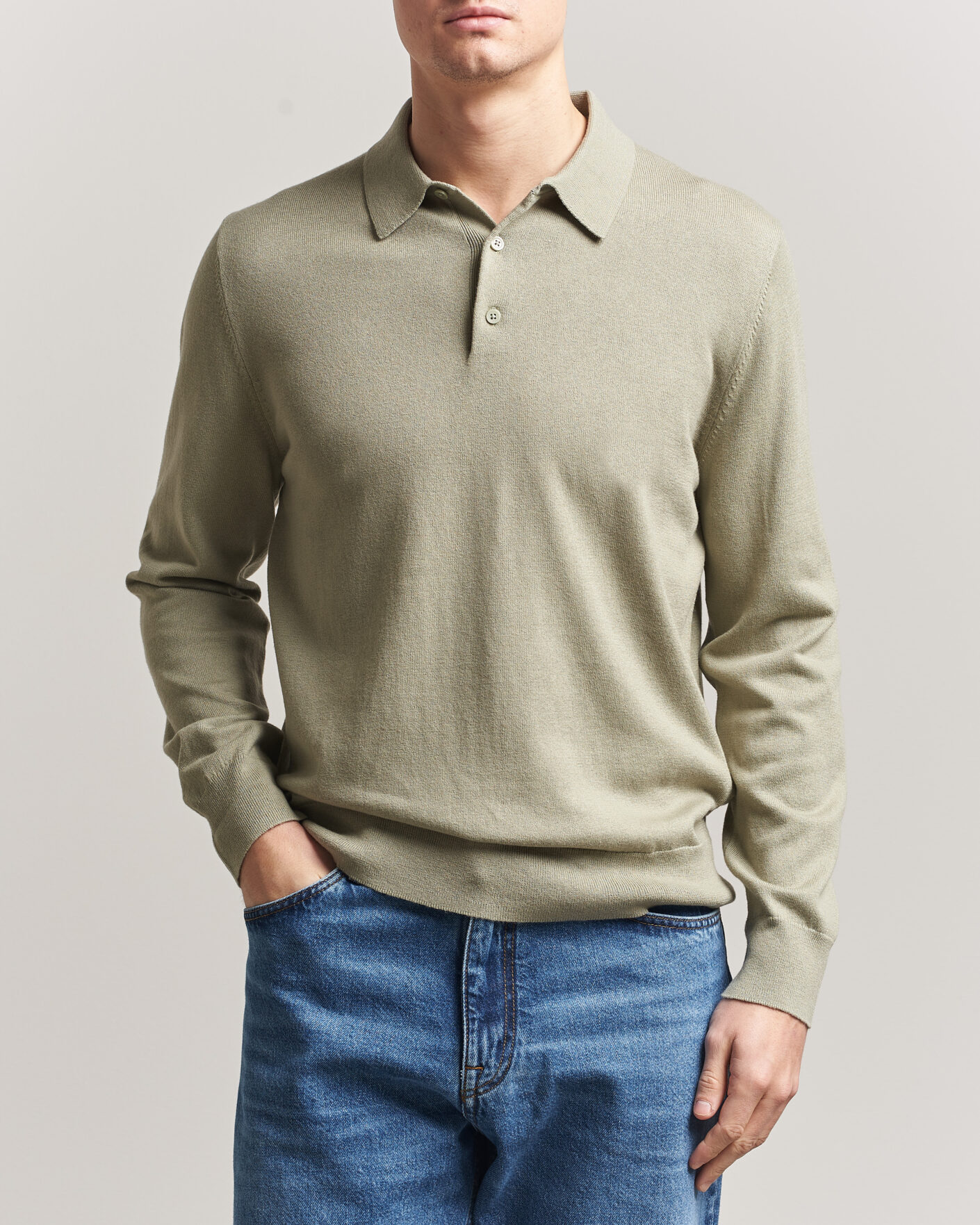 Hombres | Jerséis y prendas de punto | Filippa K | Knitted Polo Shirt Light Green