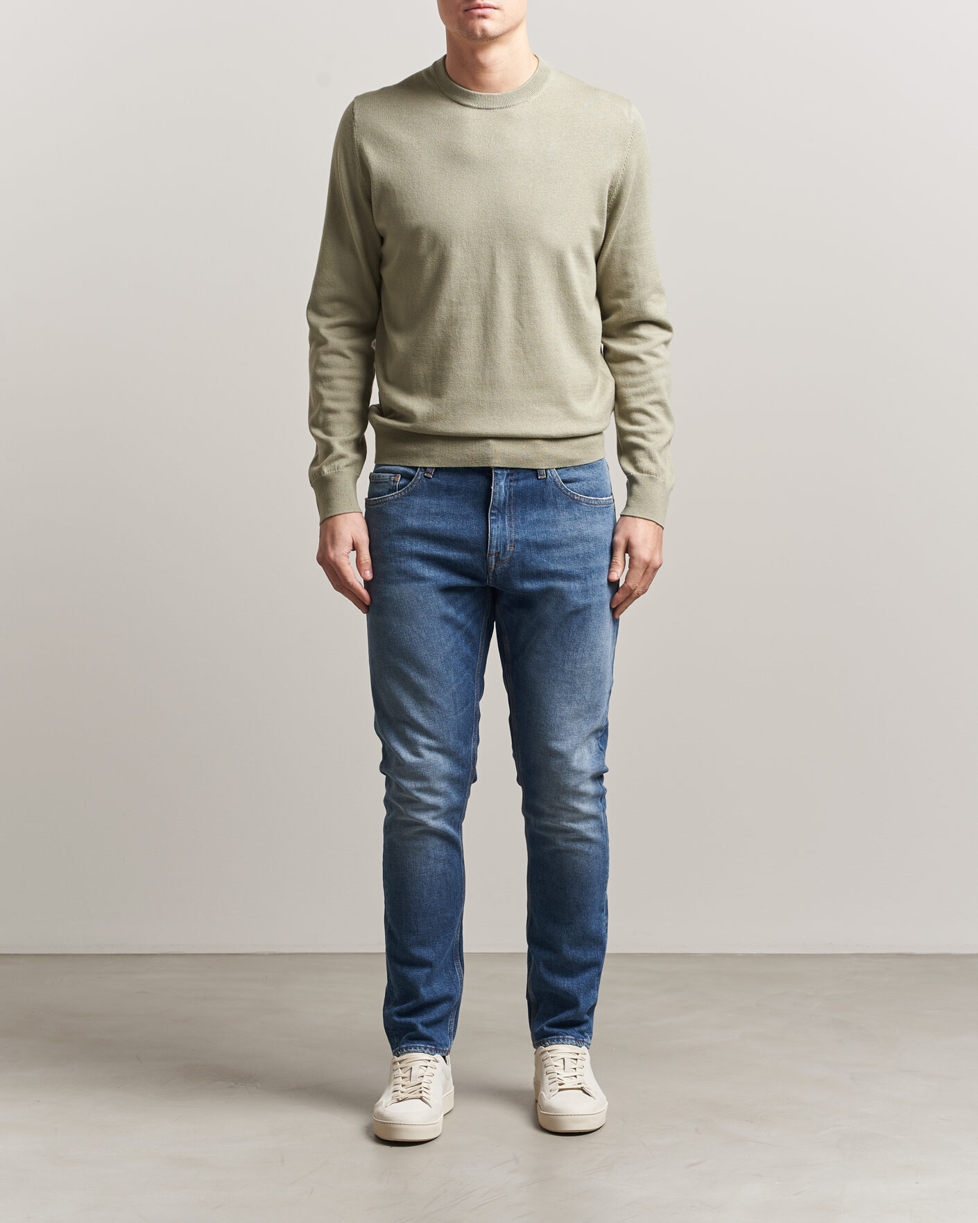 Hombres | Jerséis y prendas de punto | Filippa K | Cotton Merino Knitted Sweater Light Green