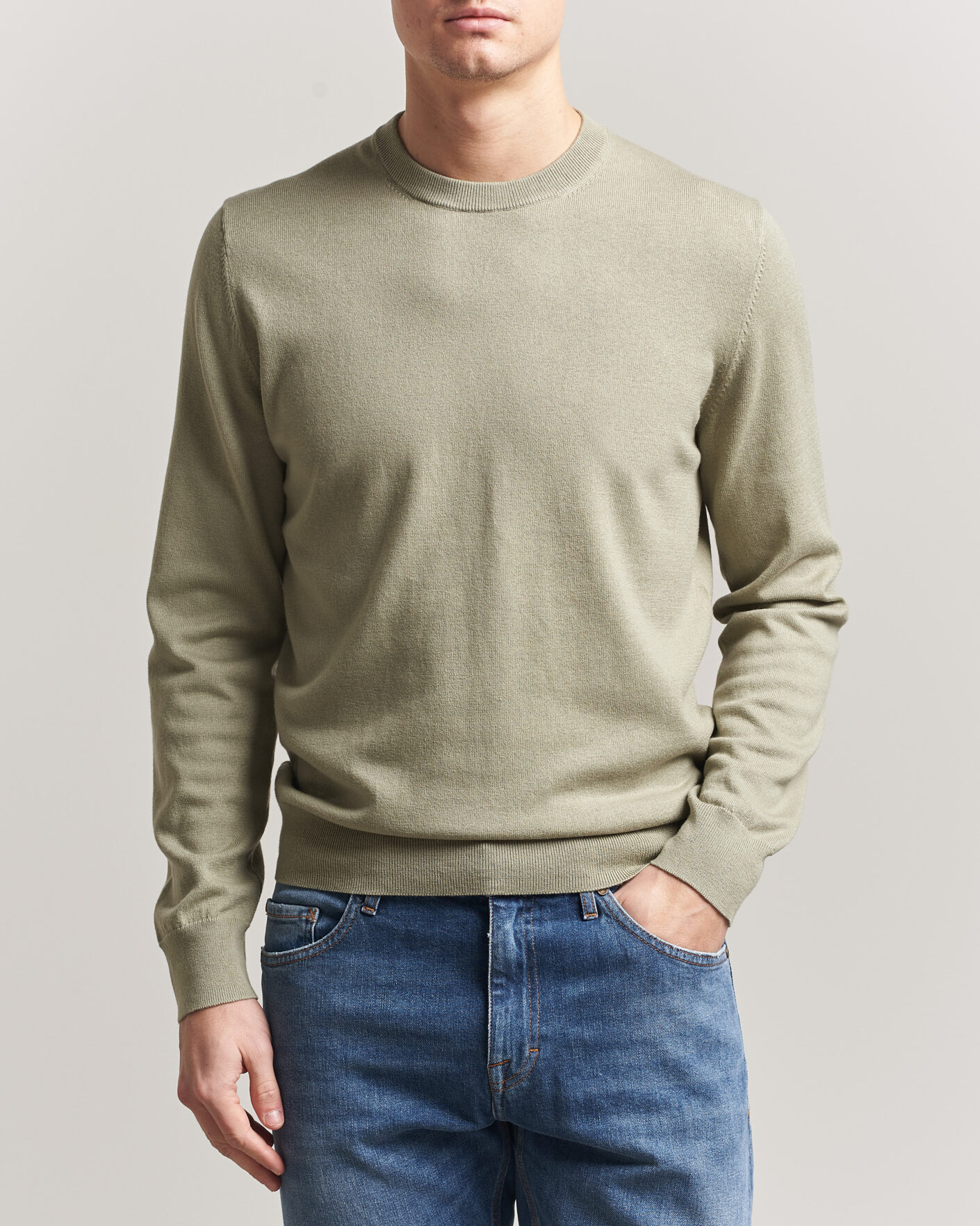 Hombres | Jerséis y prendas de punto | Filippa K | Cotton Merino Knitted Sweater Light Green
