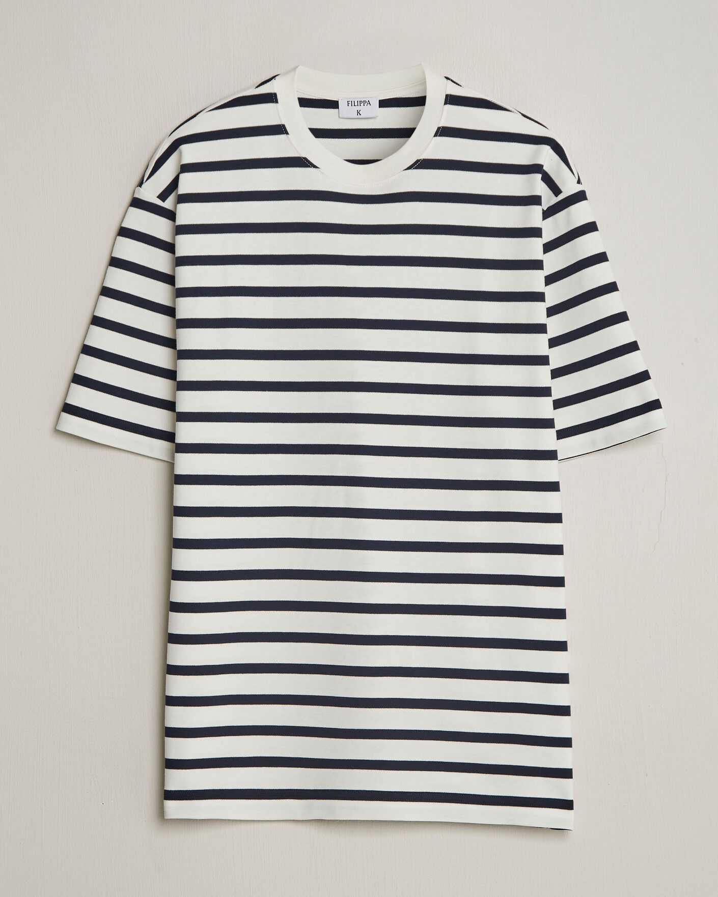 Hombres | Camisetas | Filippa K | Striped Crew Neck T-Shirt White/Navy