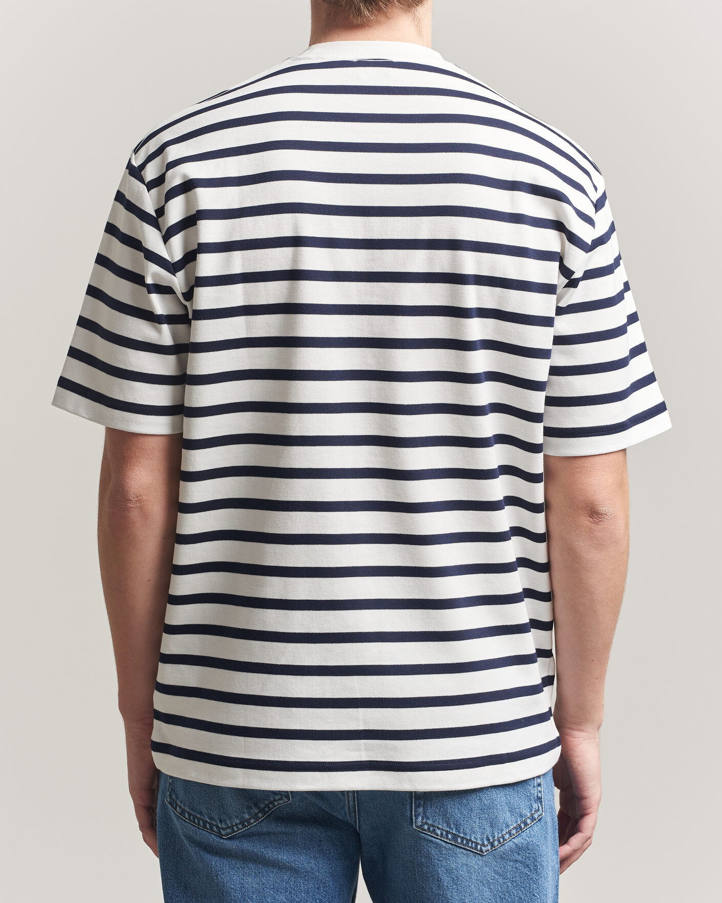 Hombres | Camisetas | Filippa K | Striped Crew Neck T-Shirt White/Navy