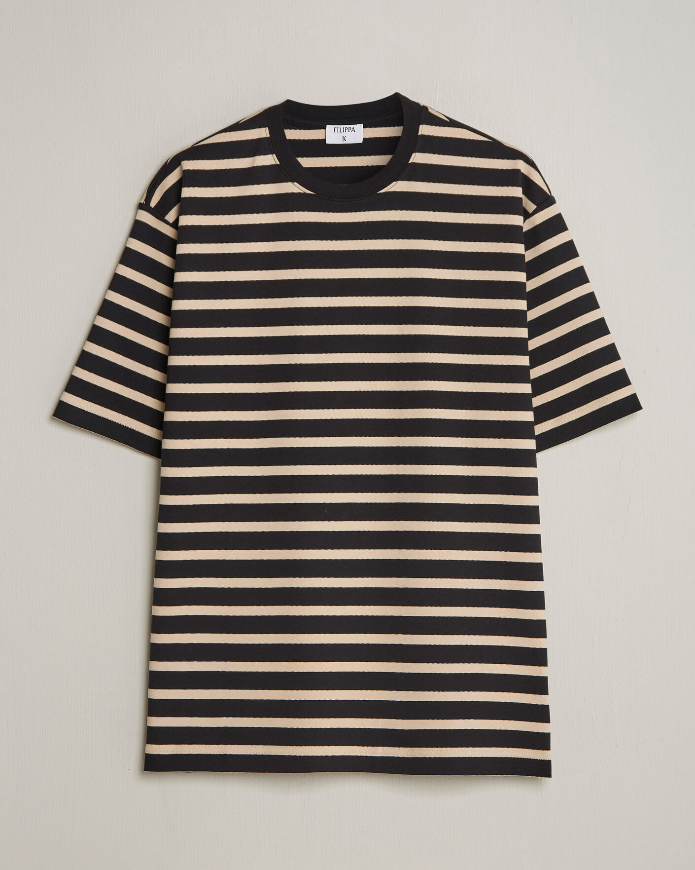 Hombres | Camisetas | Filippa K | Striped Crew Neck T-Shirt Black/Pearl