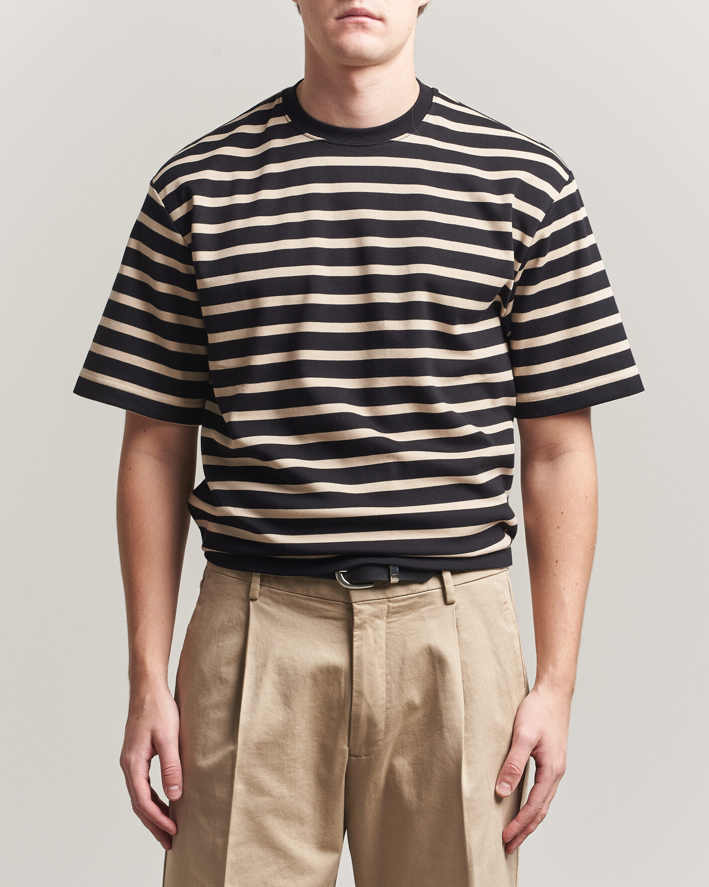 Hombres | Camisetas | Filippa K | Striped Crew Neck T-Shirt Black/Pearl