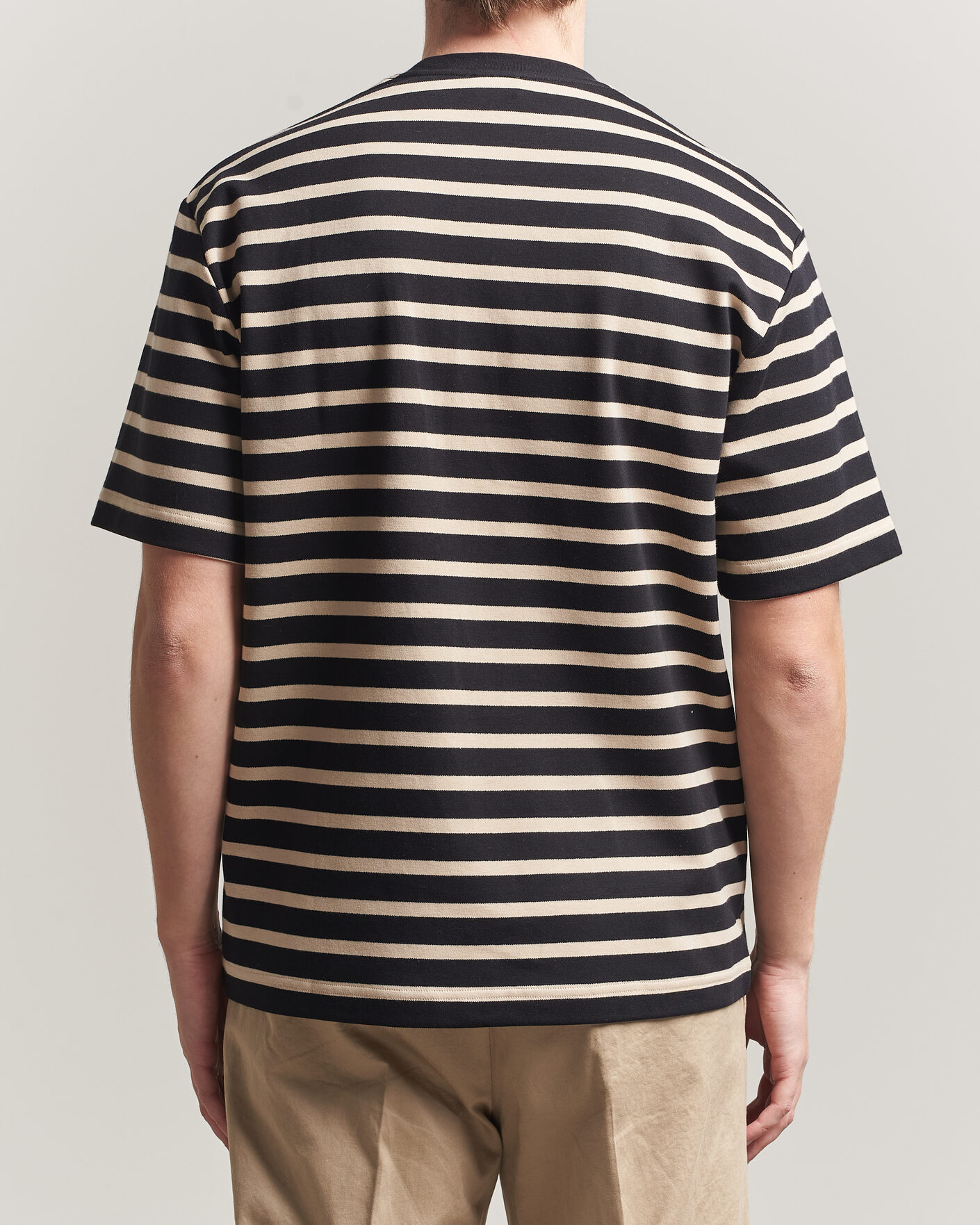 Hombres | Camisetas | Filippa K | Striped Crew Neck T-Shirt Black/Pearl