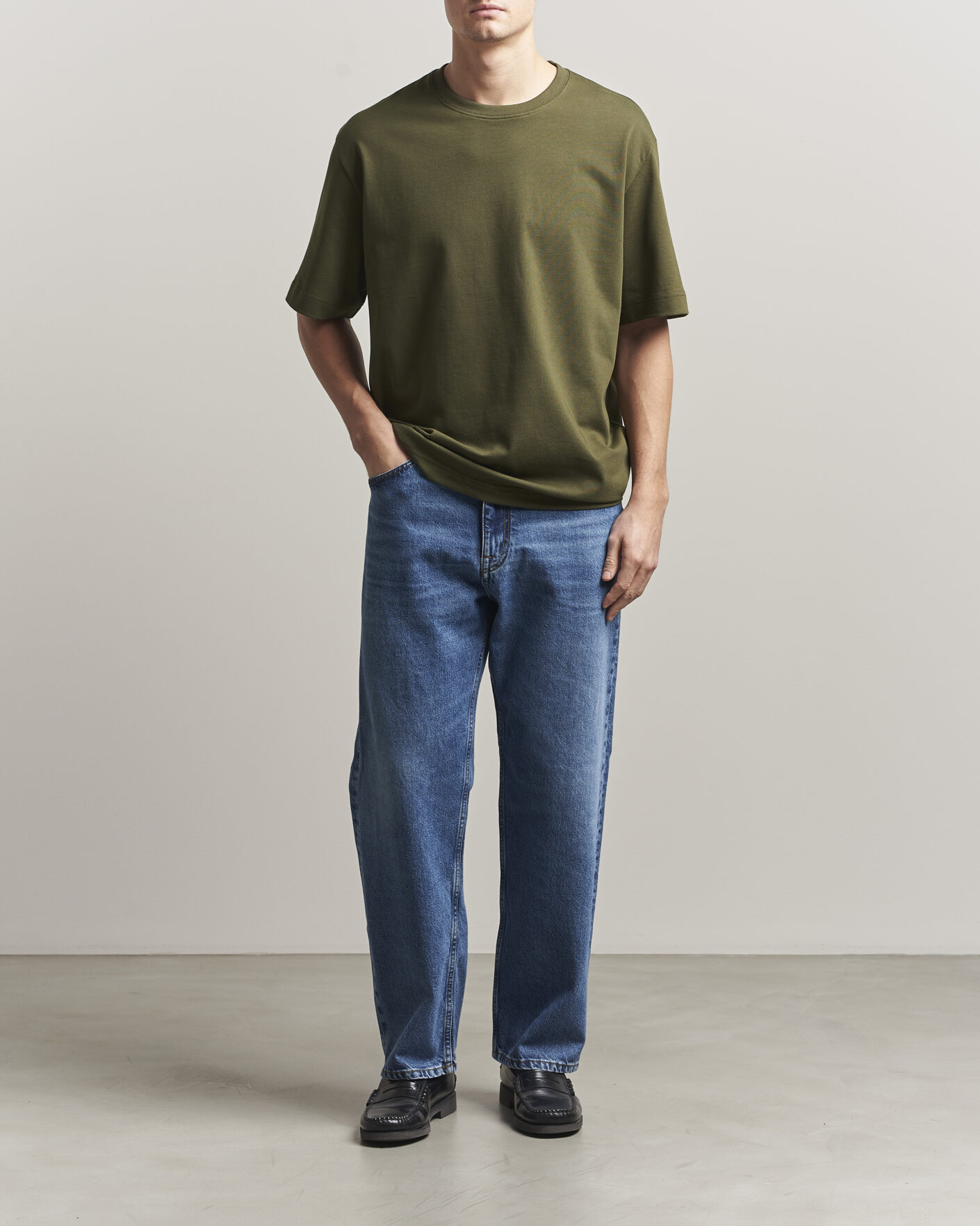 Hombres | Camisetas | Filippa K | Heavy Cotton Crew Neck T-Shirt Midnight Green