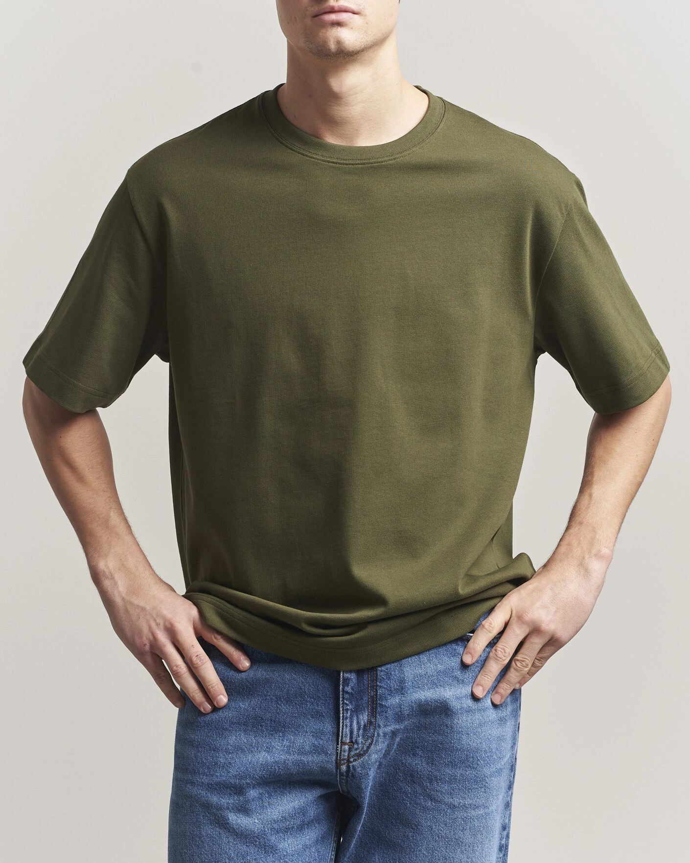 Hombres | Camisetas | Filippa K | Heavy Cotton Crew Neck T-Shirt Midnight Green