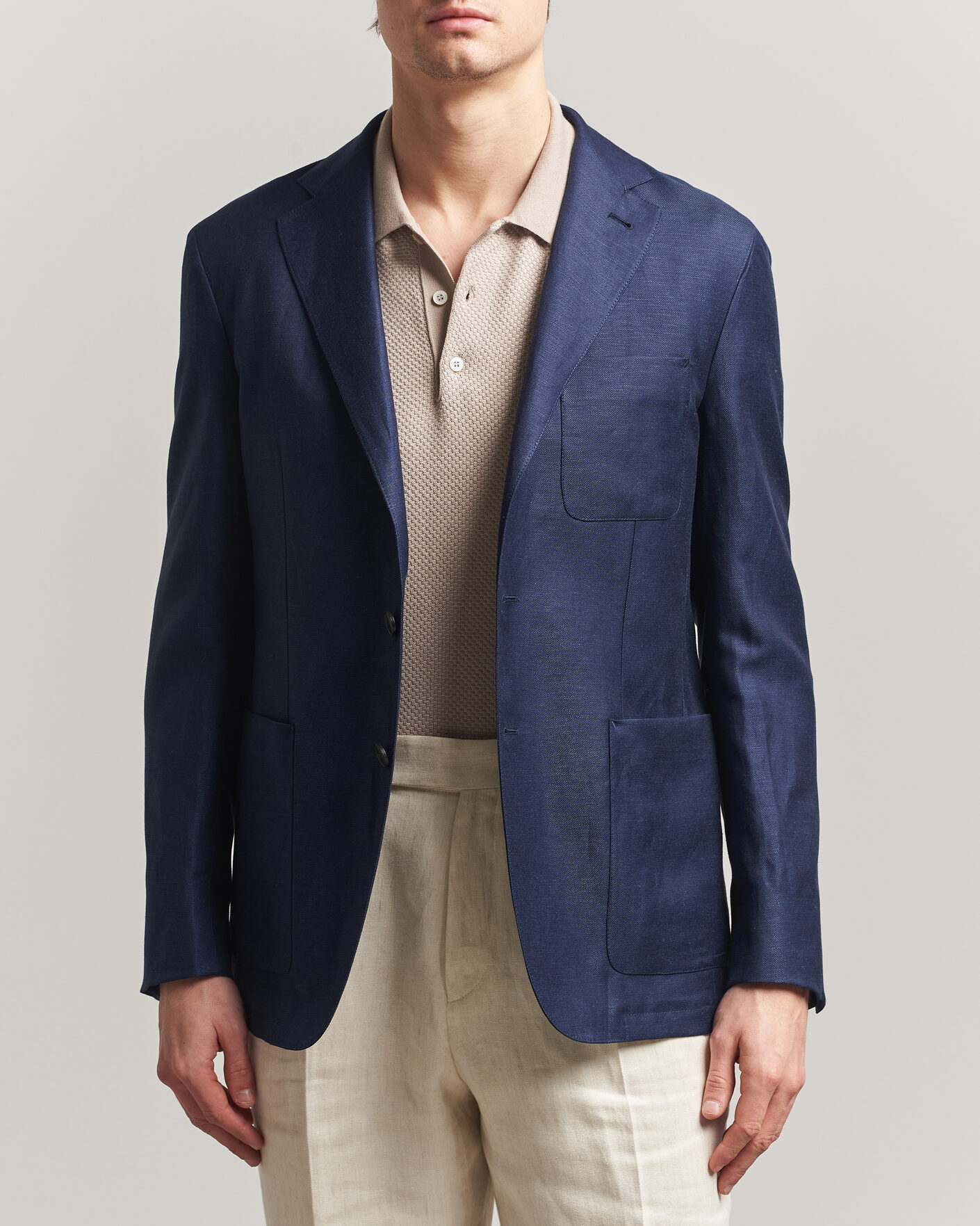 Hombres | Blazers | Canali | Unconstructed Wool/Linen Blazer Dark Blue
