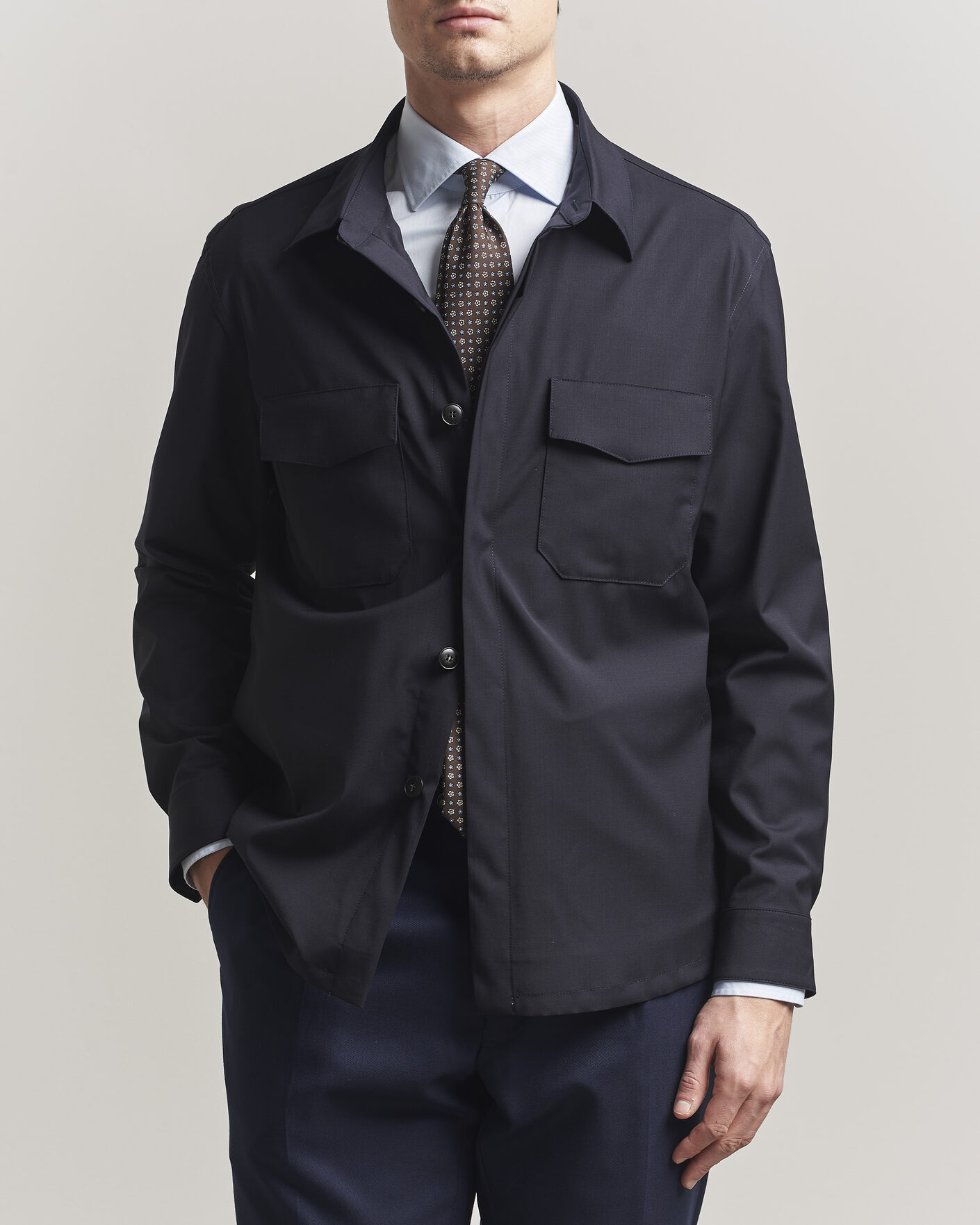 Hombres | Camisas | Canali | Travel Wool Overshirt Navy