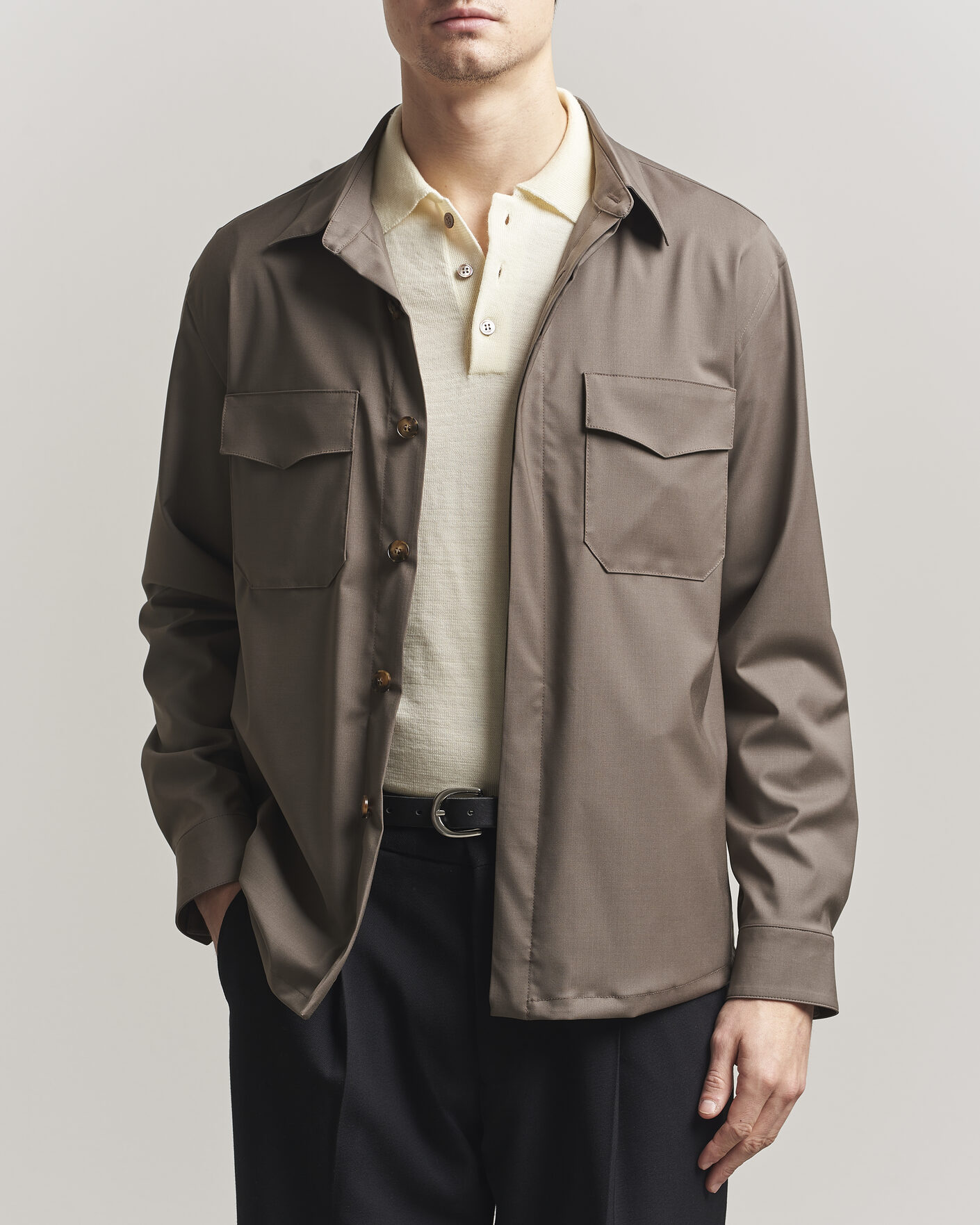 Hombres | Camisas | Canali | Travel Wool Overshirt Brown