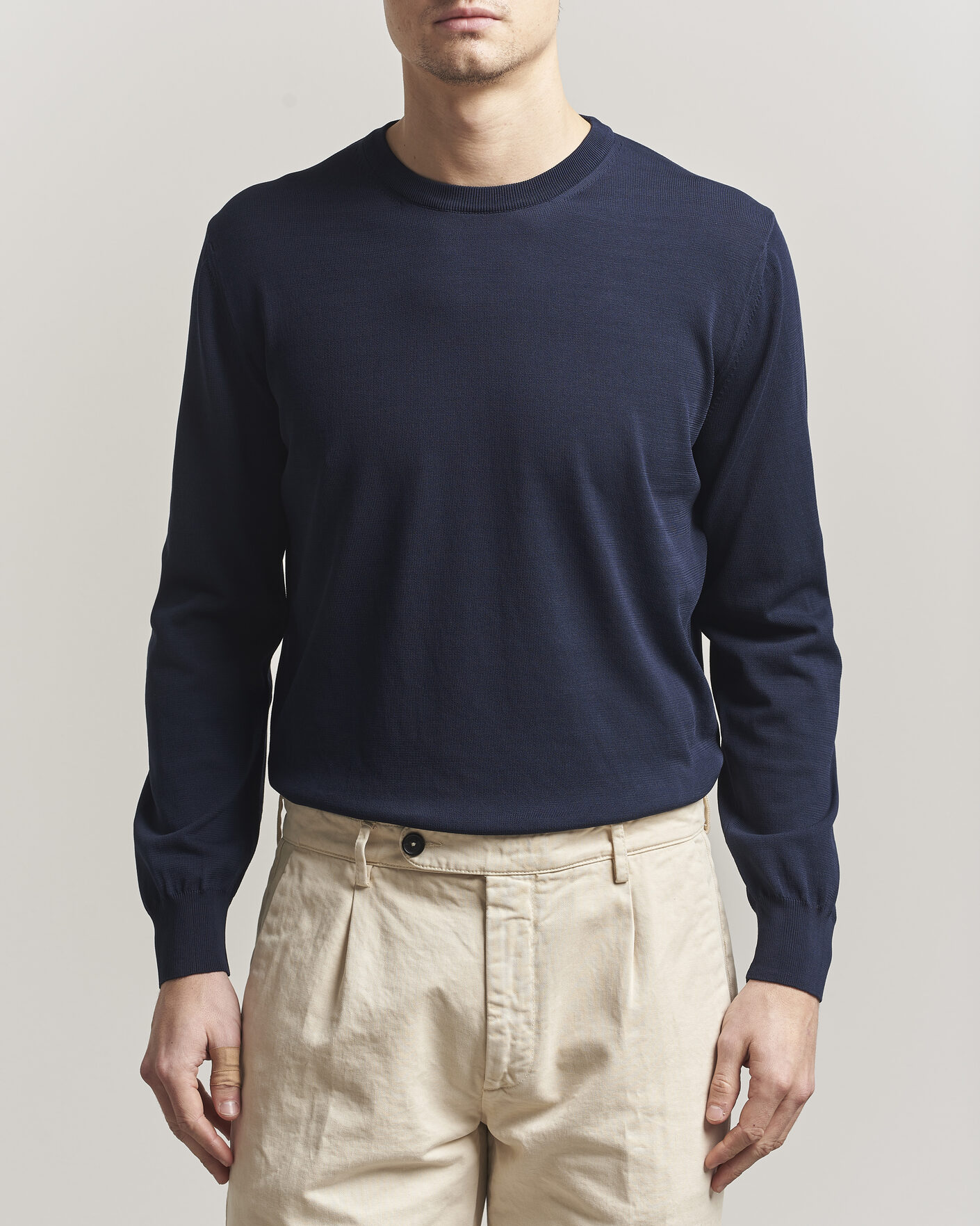 Hombres | Jerséis y prendas de punto | Canali | Cotton Crew Neck Pullover Navy