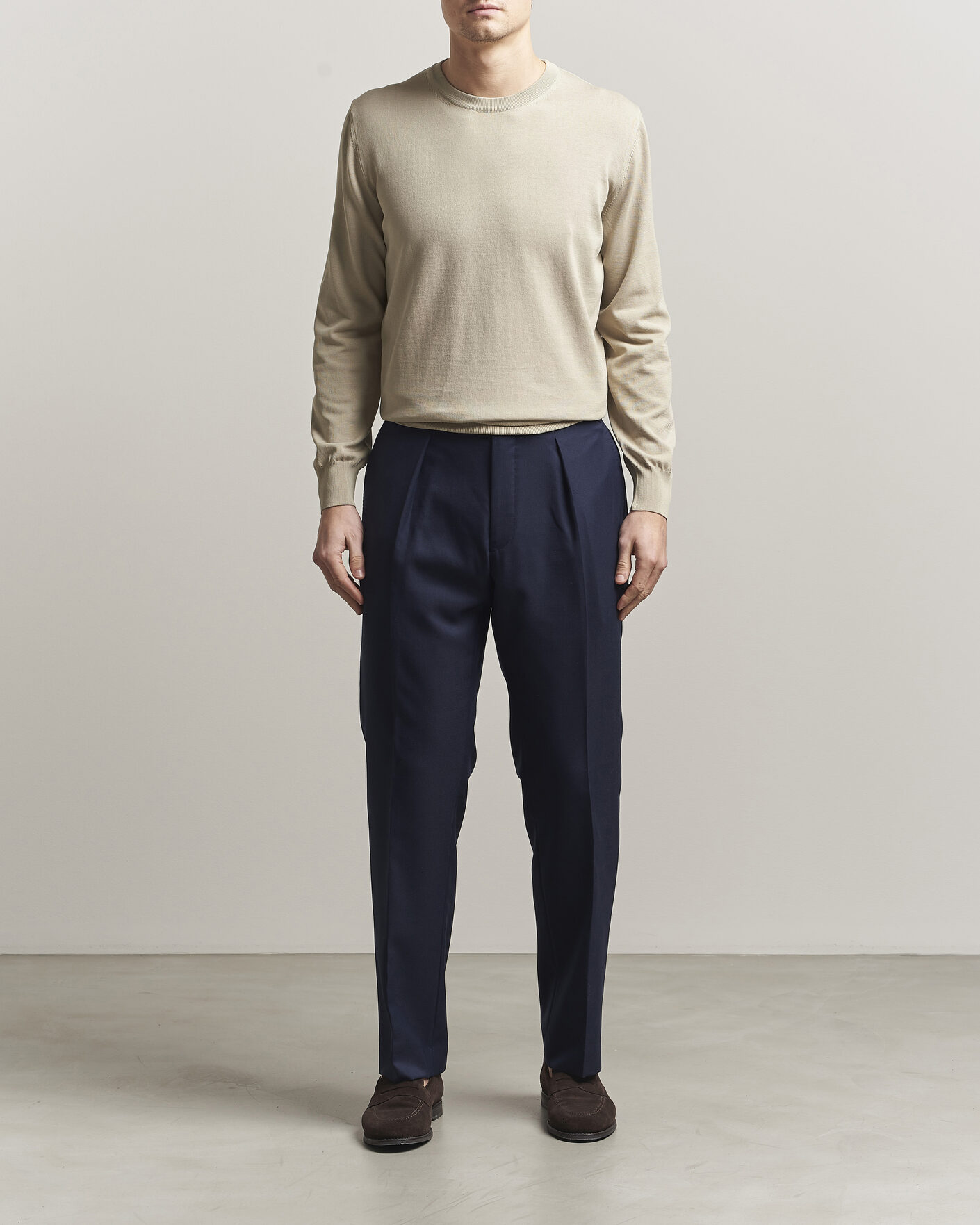 Hombres | Jerséis y prendas de punto | Canali | Cotton Crew Neck Pullover Beige