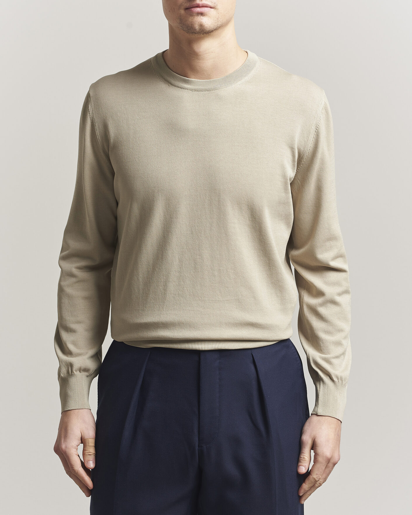 Hombres | Jerséis y prendas de punto | Canali | Cotton Crew Neck Pullover Beige