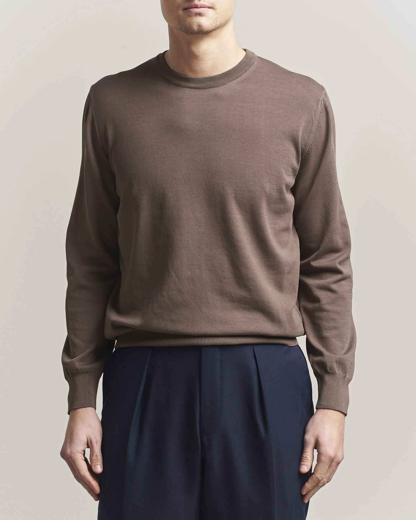 Hombres | Jerséis y prendas de punto | Canali | Cotton Crew Neck Pullover Brown