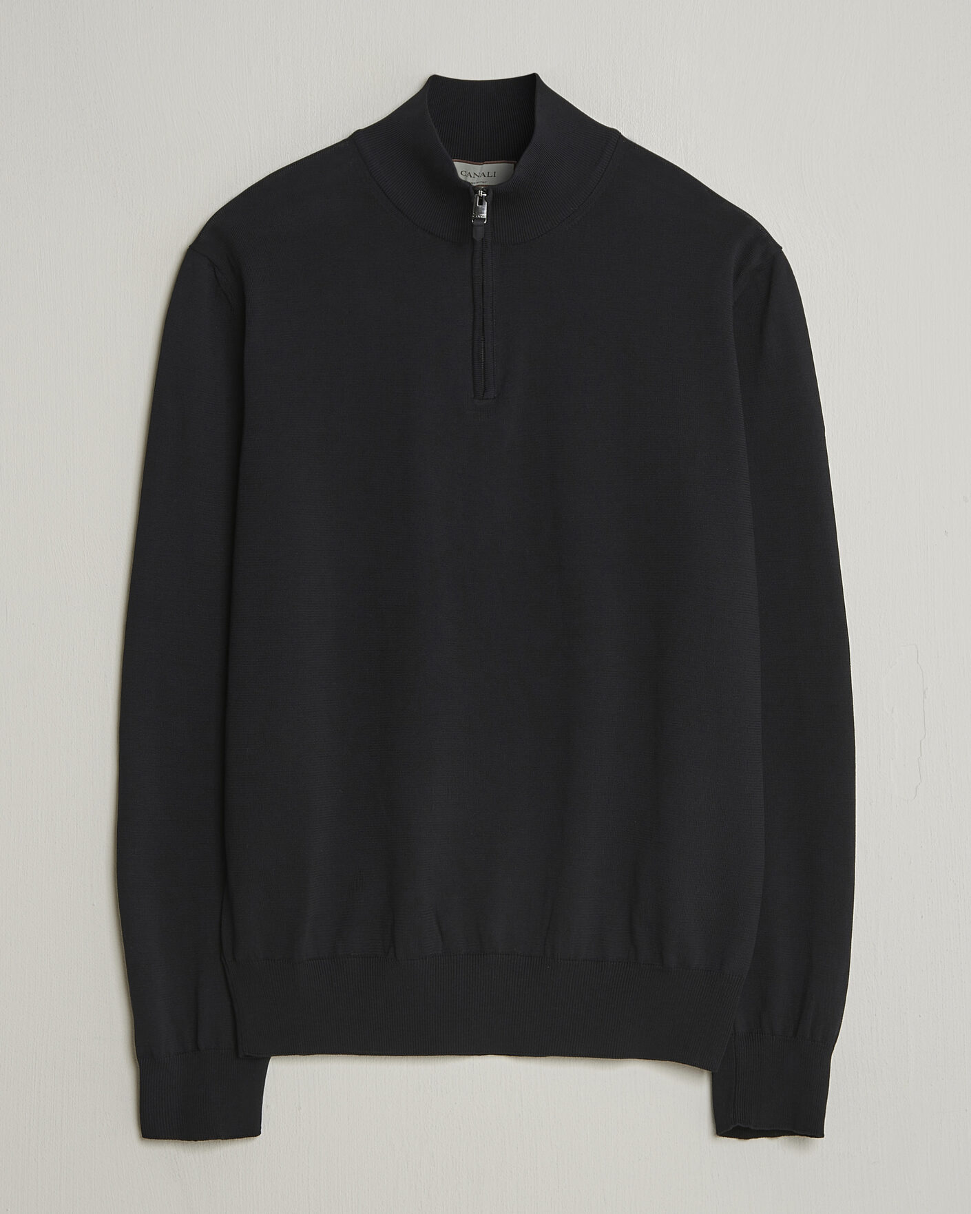Hombres | Jerséis y prendas de punto | Canali | Cotton Half Zip Black