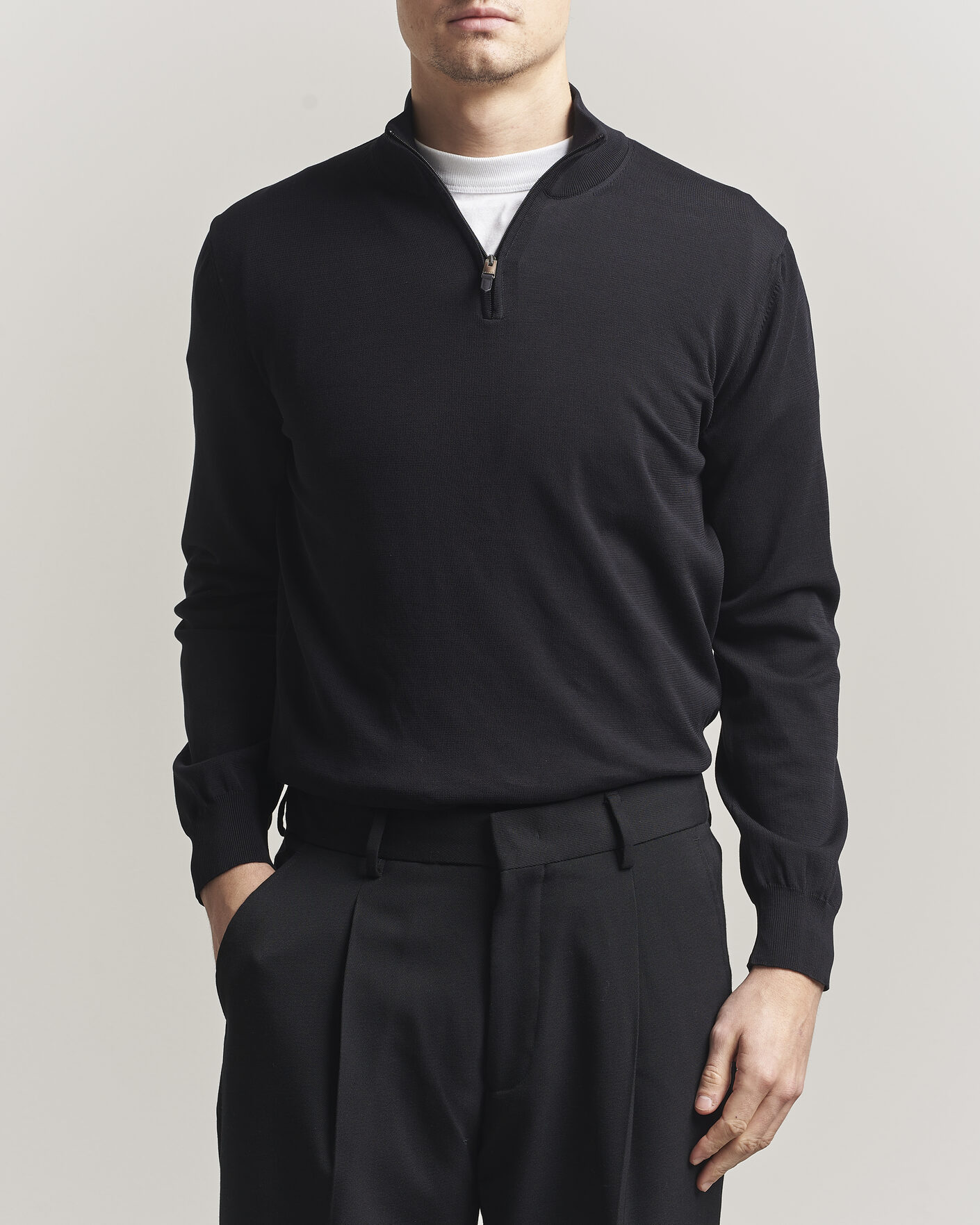Hombres | Jerséis y prendas de punto | Canali | Cotton Half Zip Black