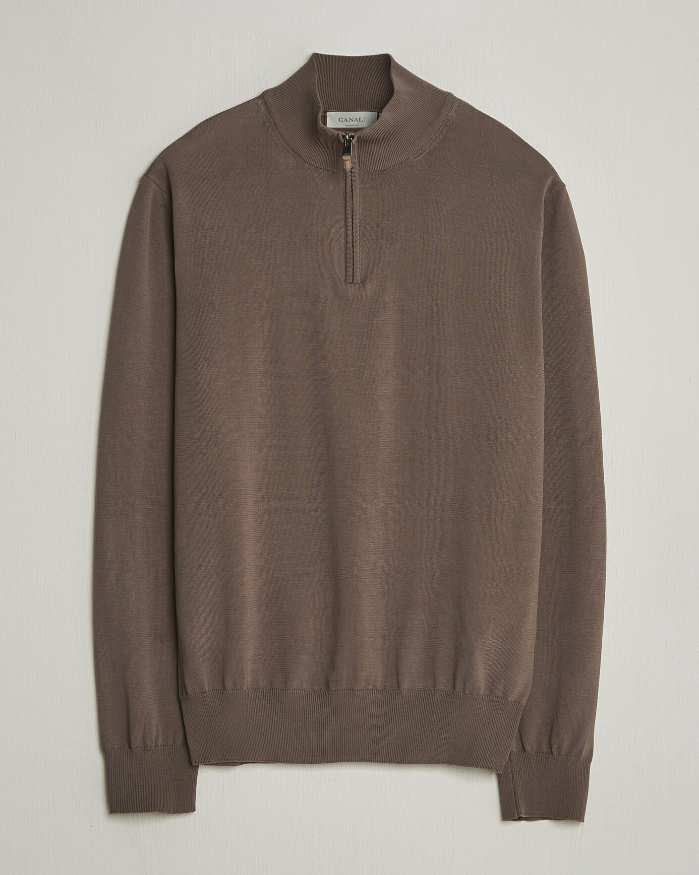 Hombres | Jerséis y prendas de punto | Canali | Cotton Half Zip Brown
