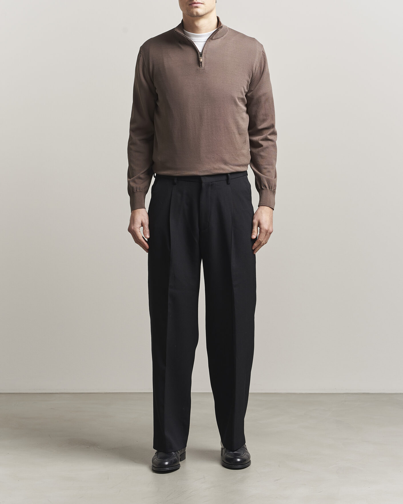 Hombres | Jerséis y prendas de punto | Canali | Cotton Half Zip Brown