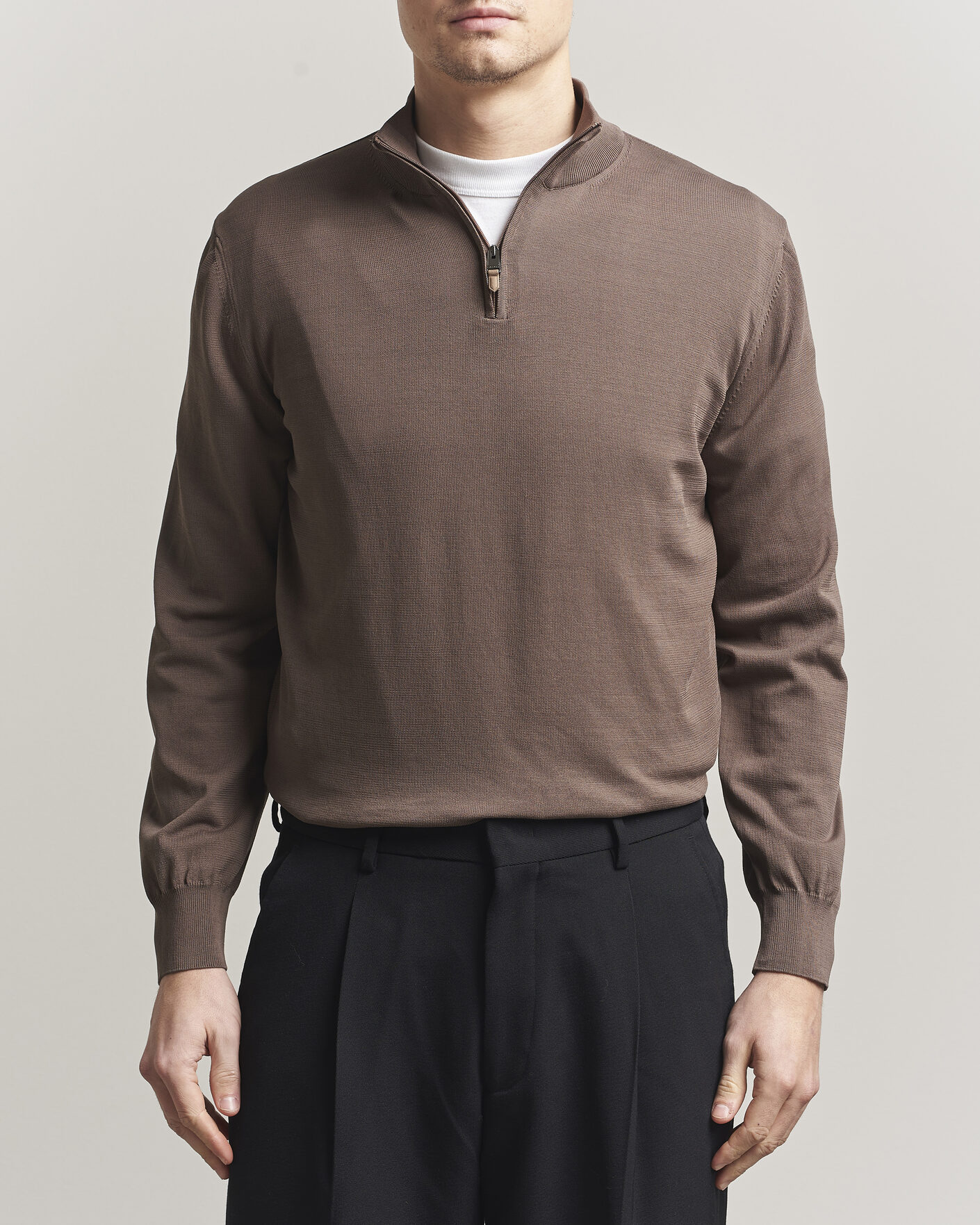 Hombres | Jerséis y prendas de punto | Canali | Cotton Half Zip Brown