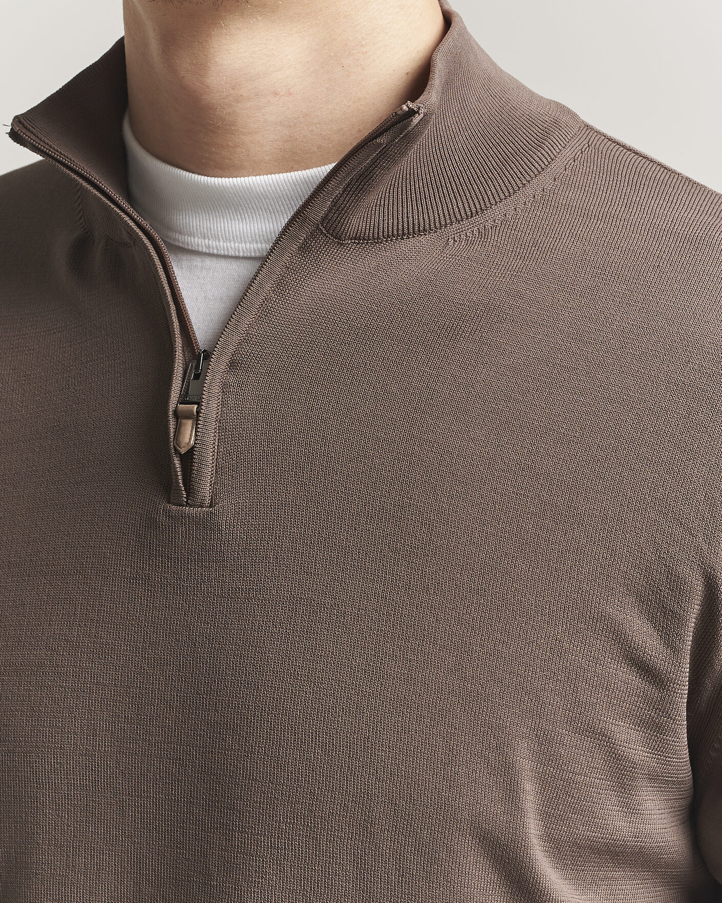 Hombres | Jerséis y prendas de punto | Canali | Cotton Half Zip Brown