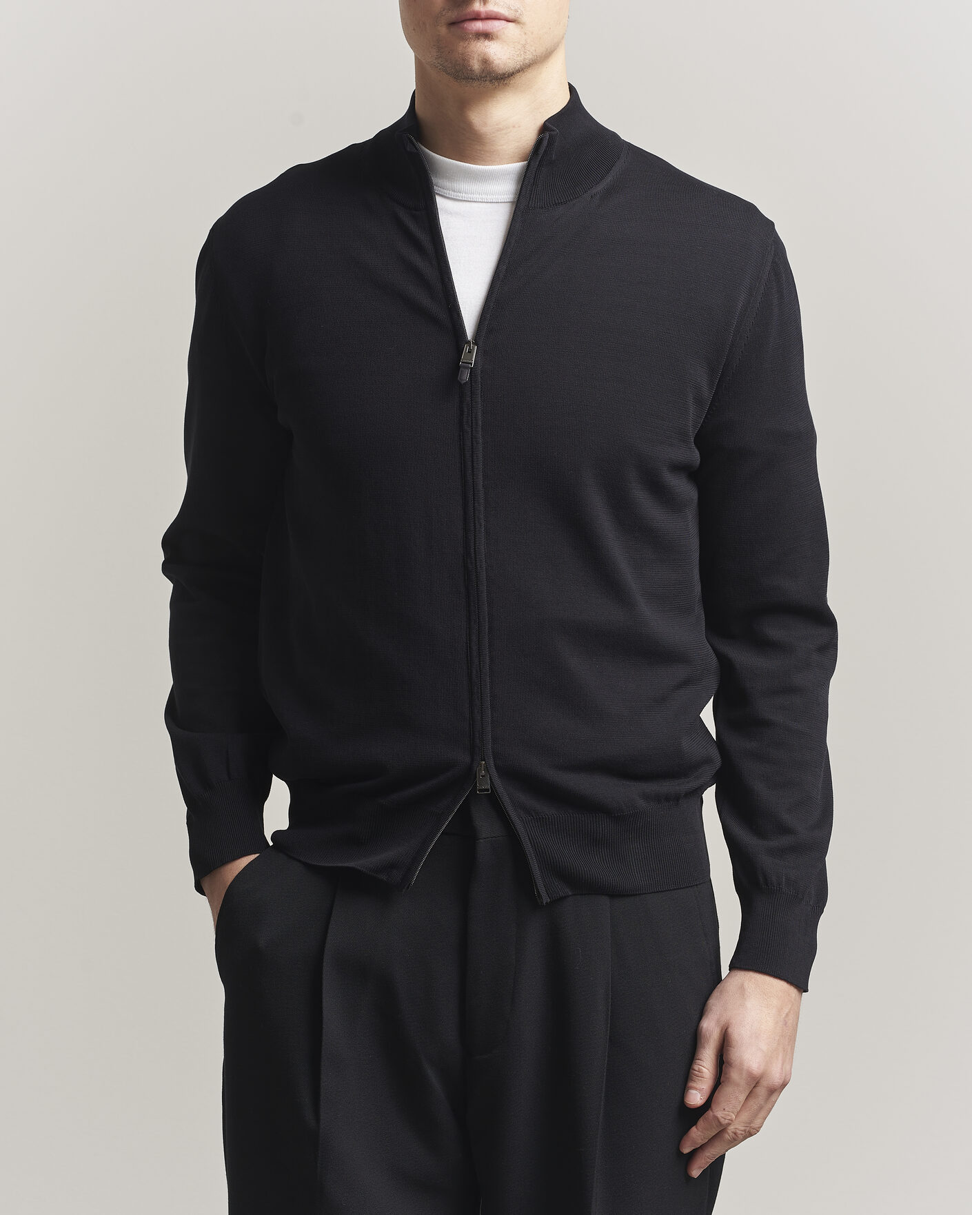 Hombres | Jerséis y prendas de punto | Canali | Cotton Full Zip Black