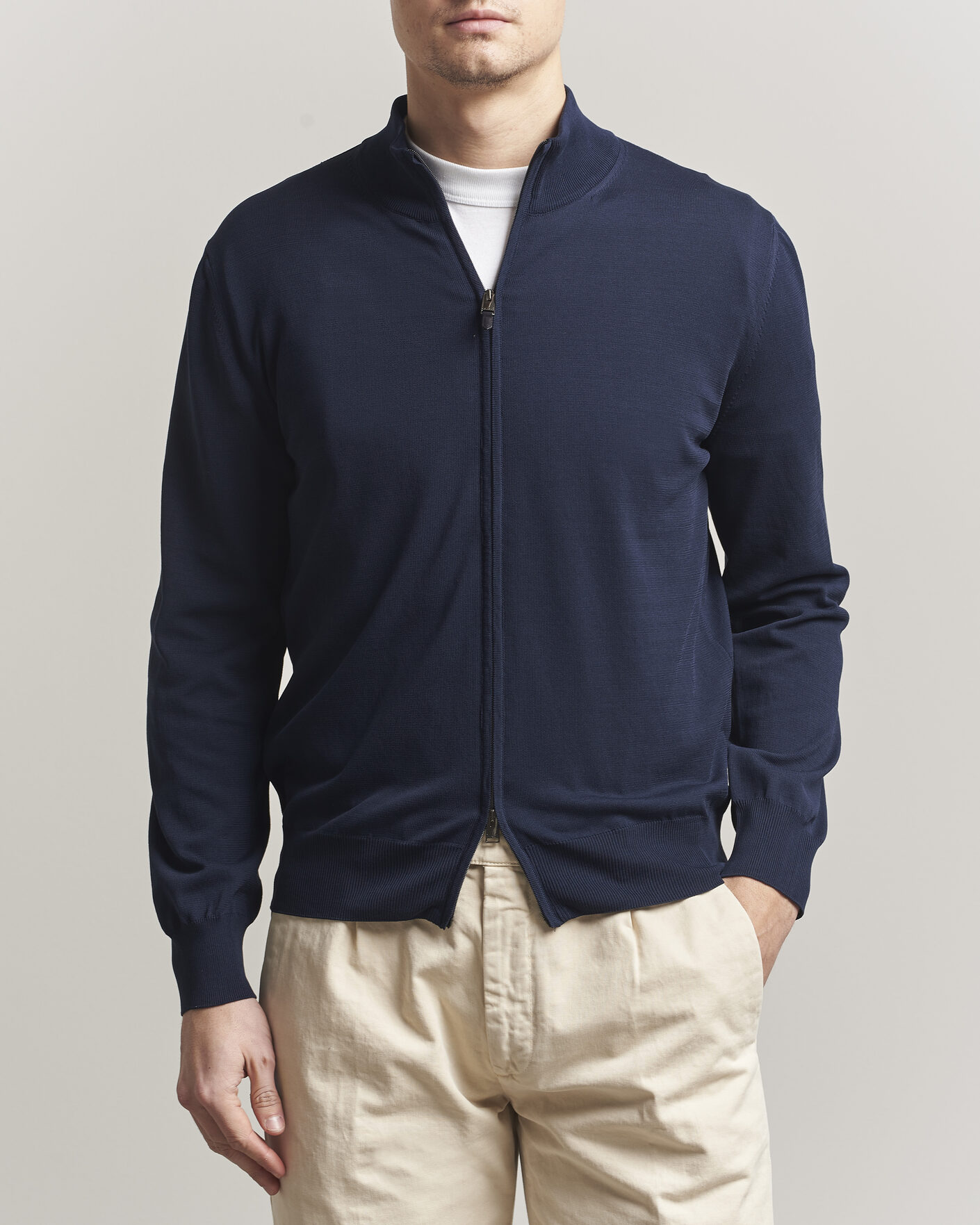Hombres | Jerséis y prendas de punto | Canali | Cotton Full Zip Navy