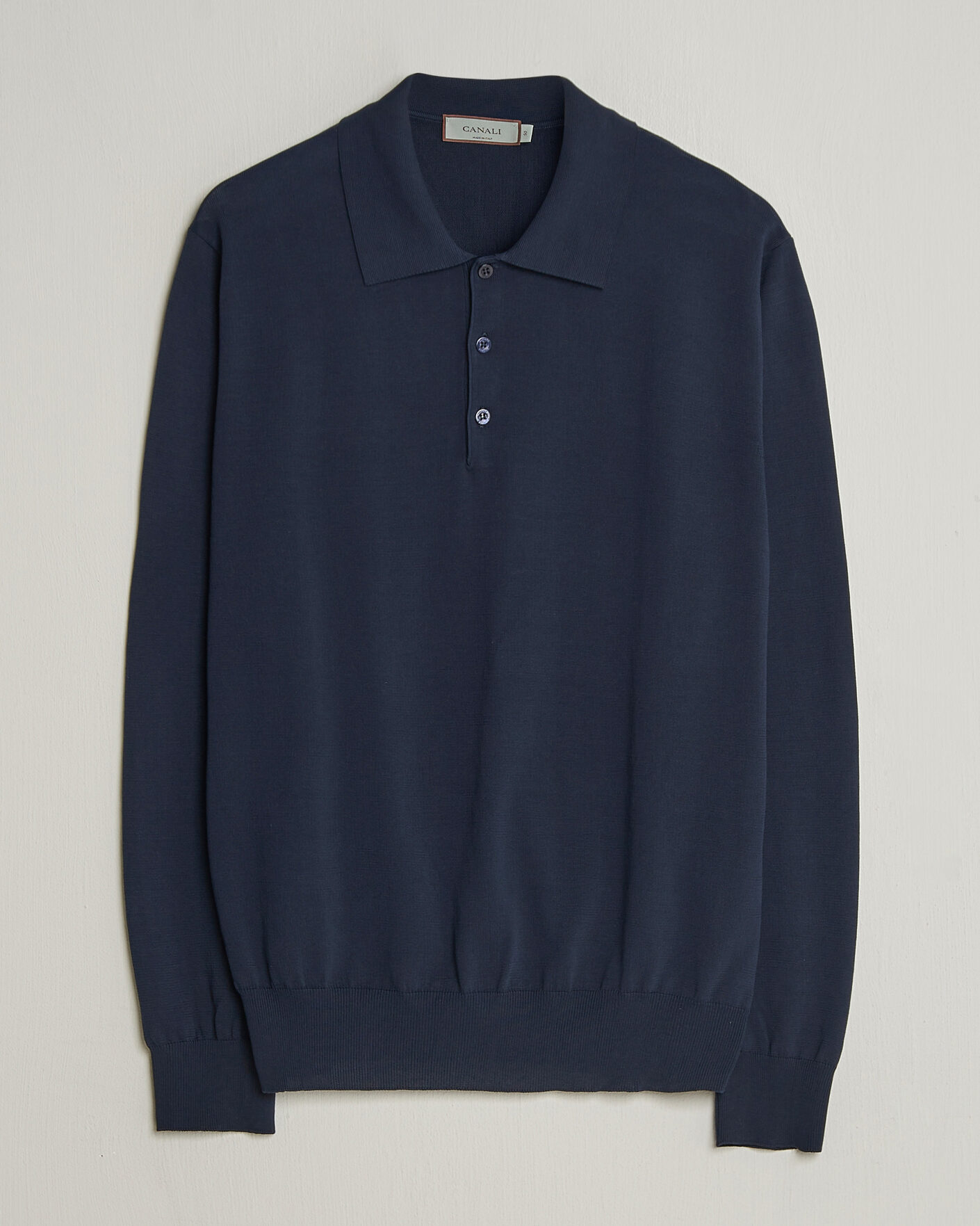 Hombres | Jerséis y prendas de punto | Canali | Cotton Long Sleeve Polo Navy