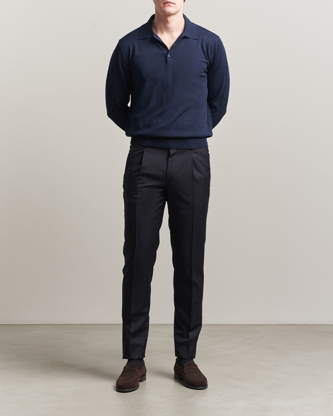 Hombres | Jerséis y prendas de punto | Canali | Cotton Long Sleeve Polo Navy