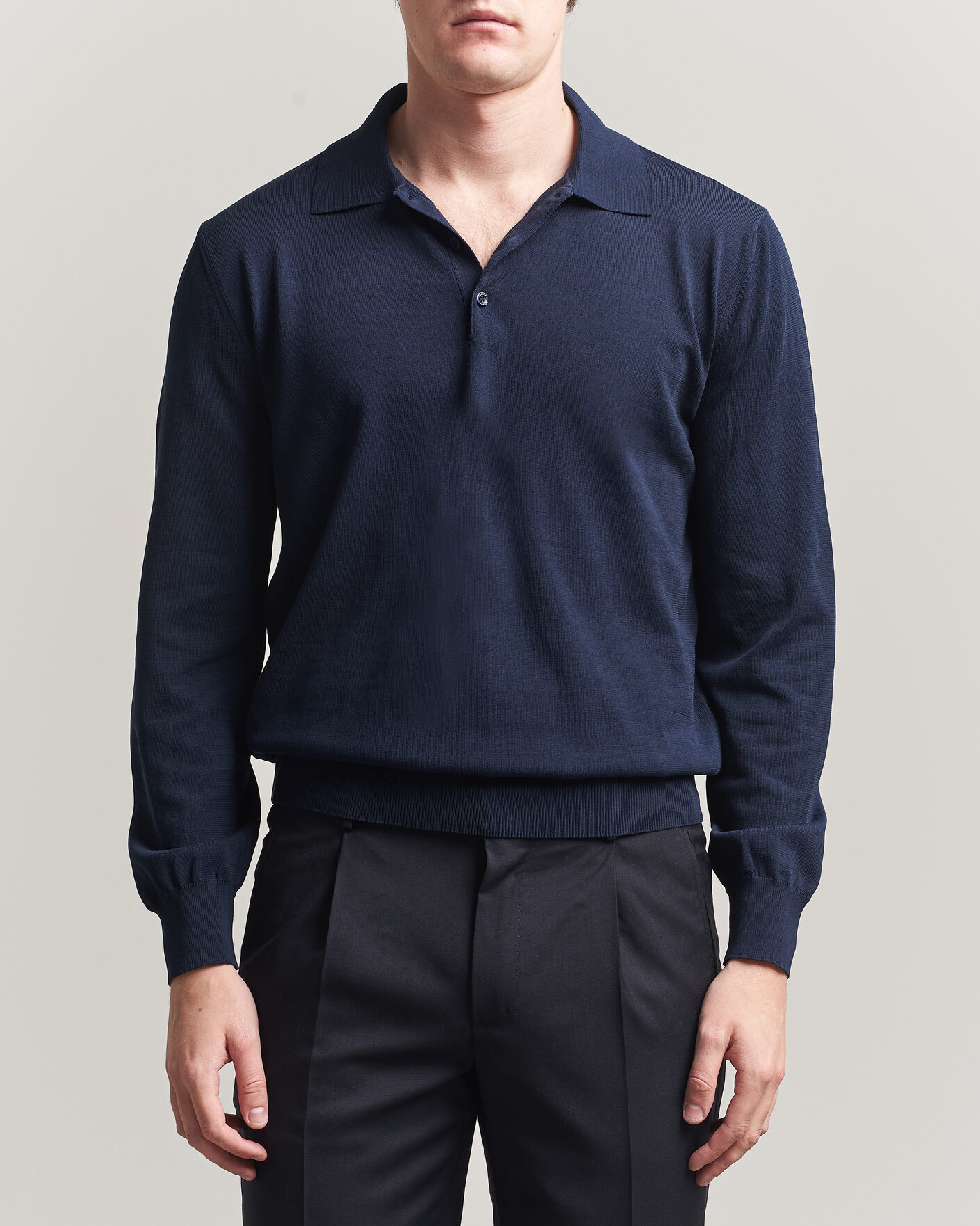 Hombres | Jerséis y prendas de punto | Canali | Cotton Long Sleeve Polo Navy