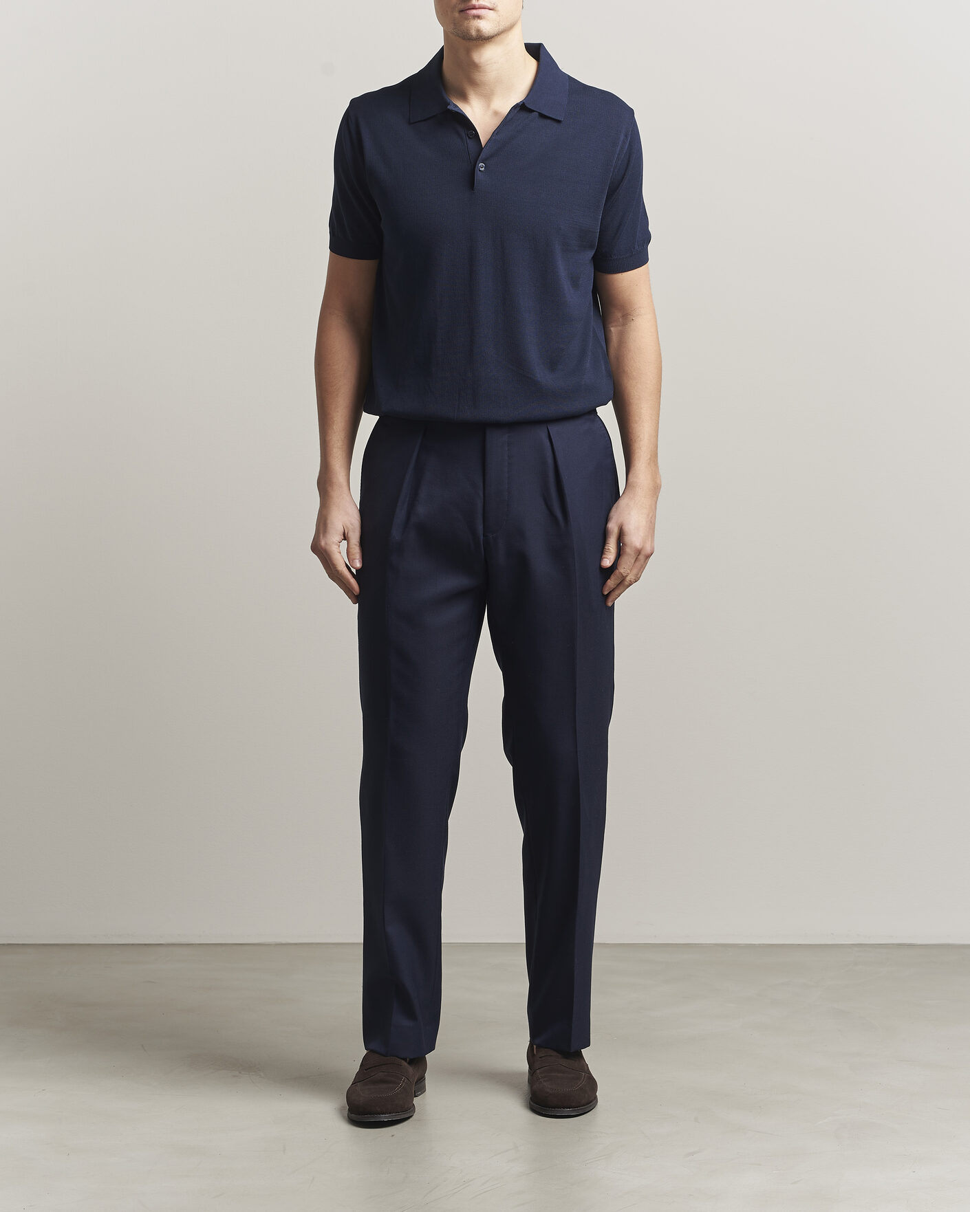Hombres | Polos | Canali | Cotton Short Sleeve Polo Navy