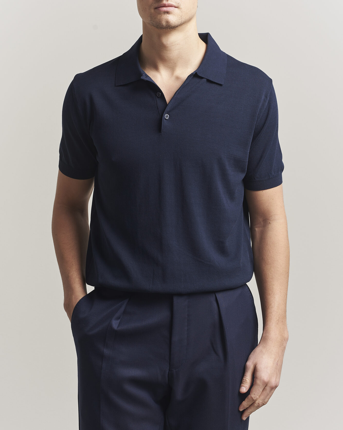 Hombres | Polos | Canali | Cotton Short Sleeve Polo Navy