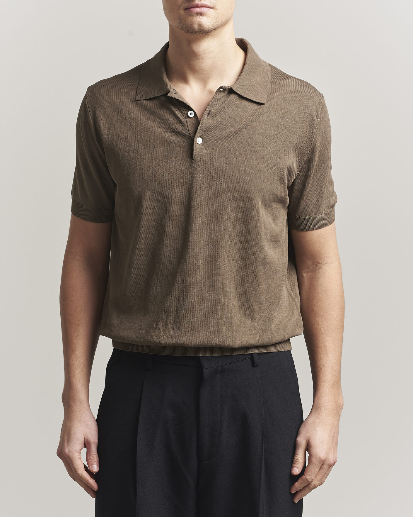Hombres | Polos | Canali | Cotton Short Sleeve Polo Brown