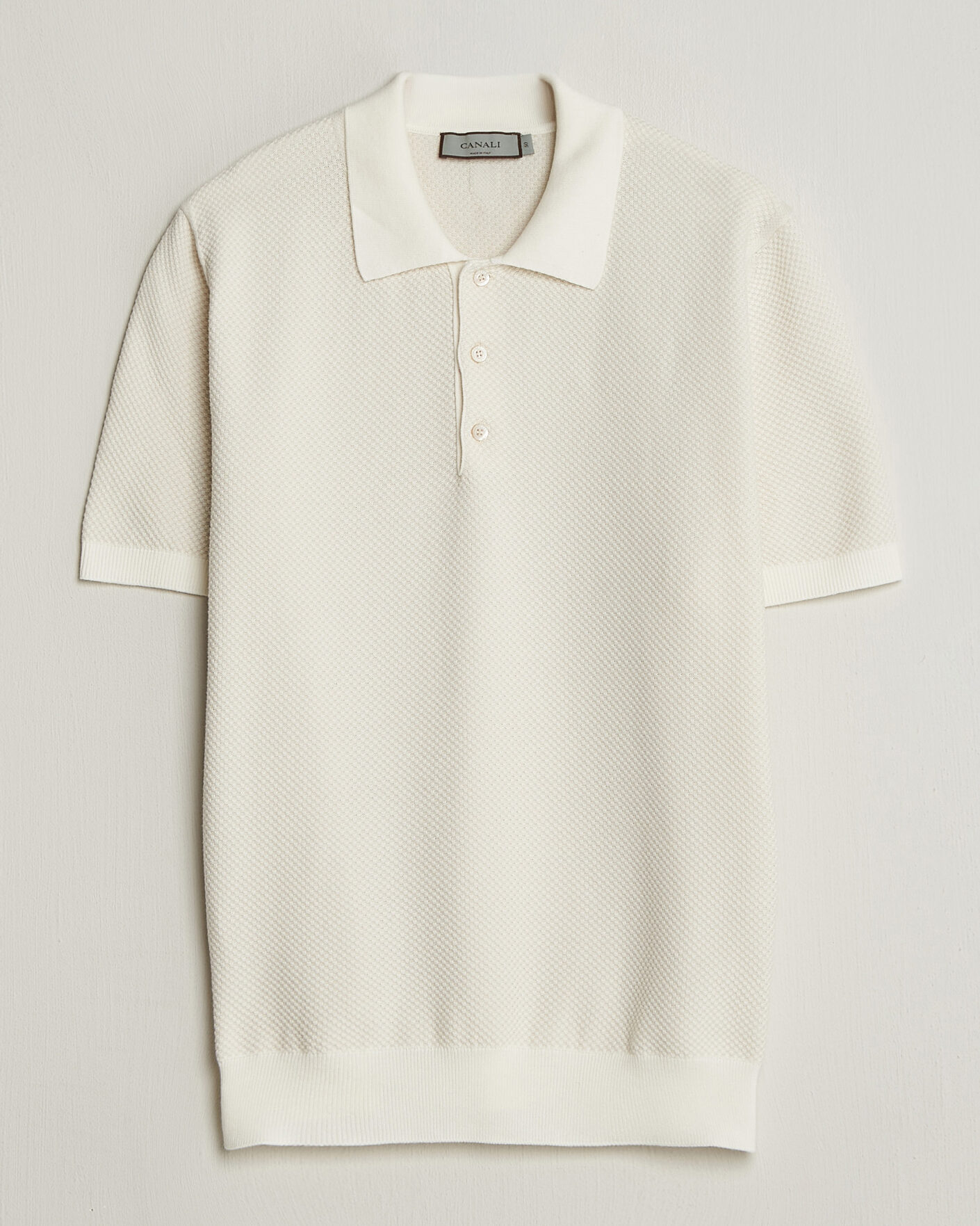 Hombres | Polos | Canali | Textured Knit Short Sleeve Polo Off White