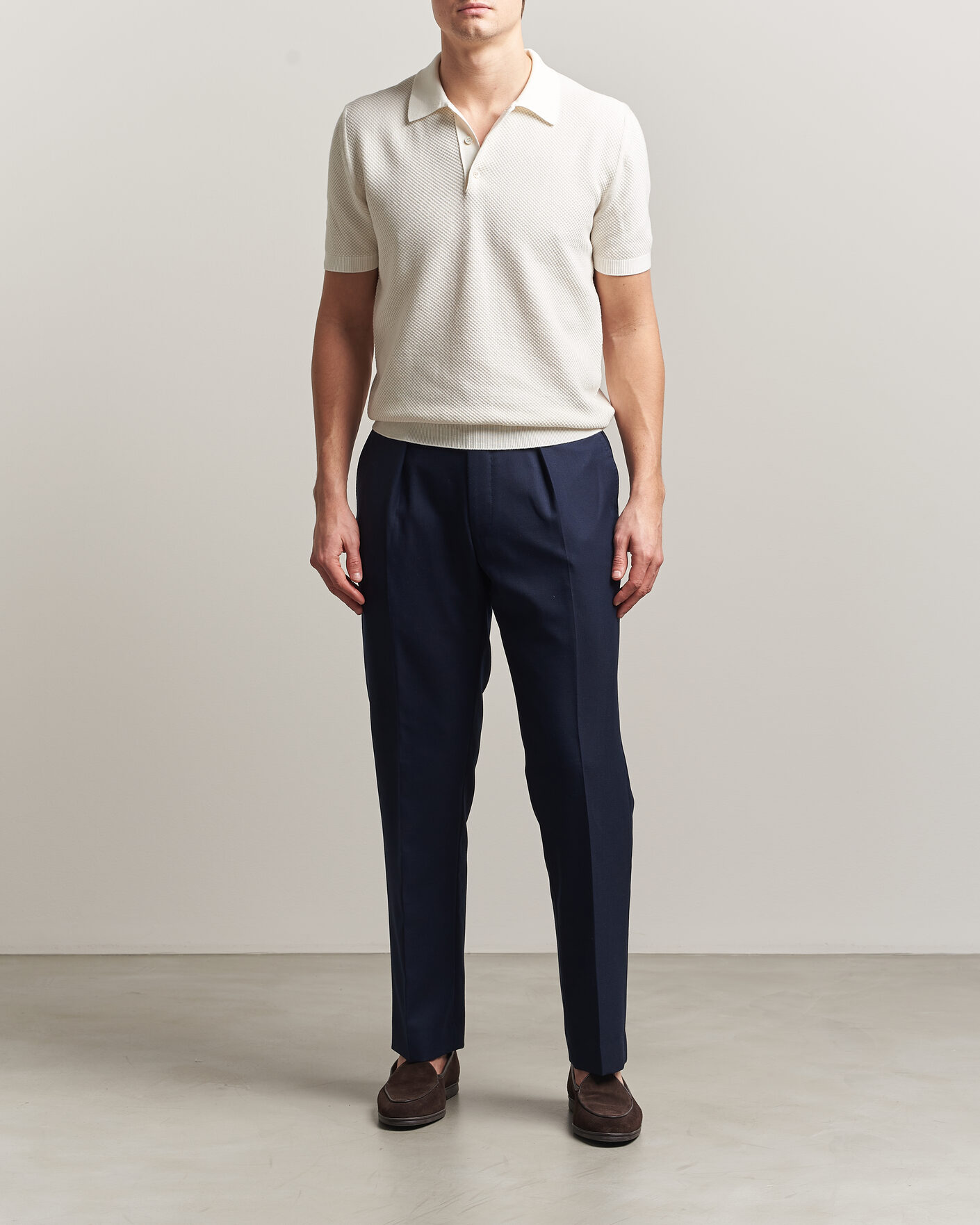 Hombres | Polos | Canali | Textured Knit Short Sleeve Polo Off White