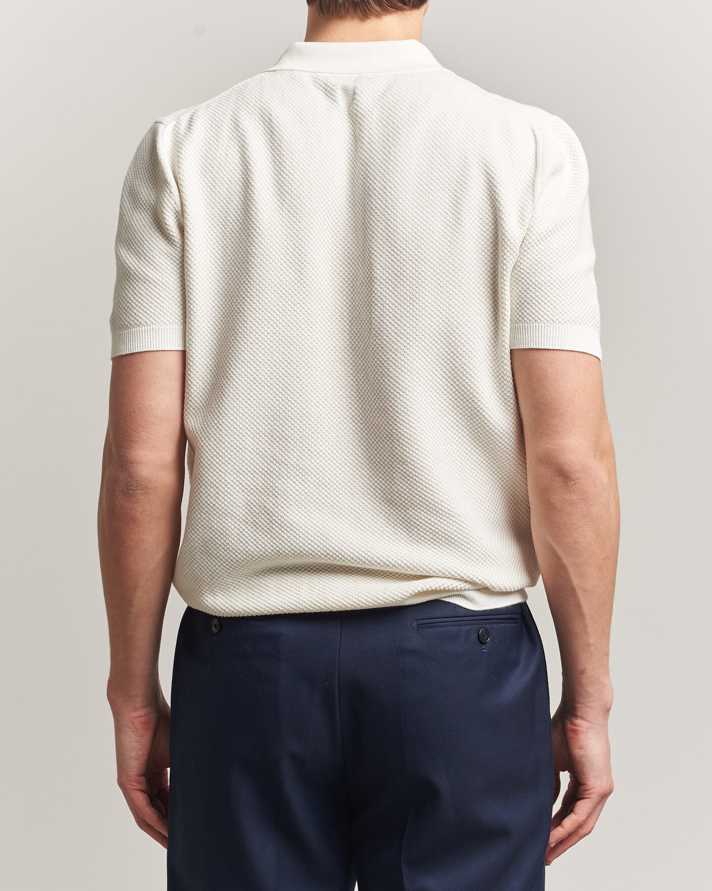 Hombres | Polos | Canali | Textured Knit Short Sleeve Polo Off White