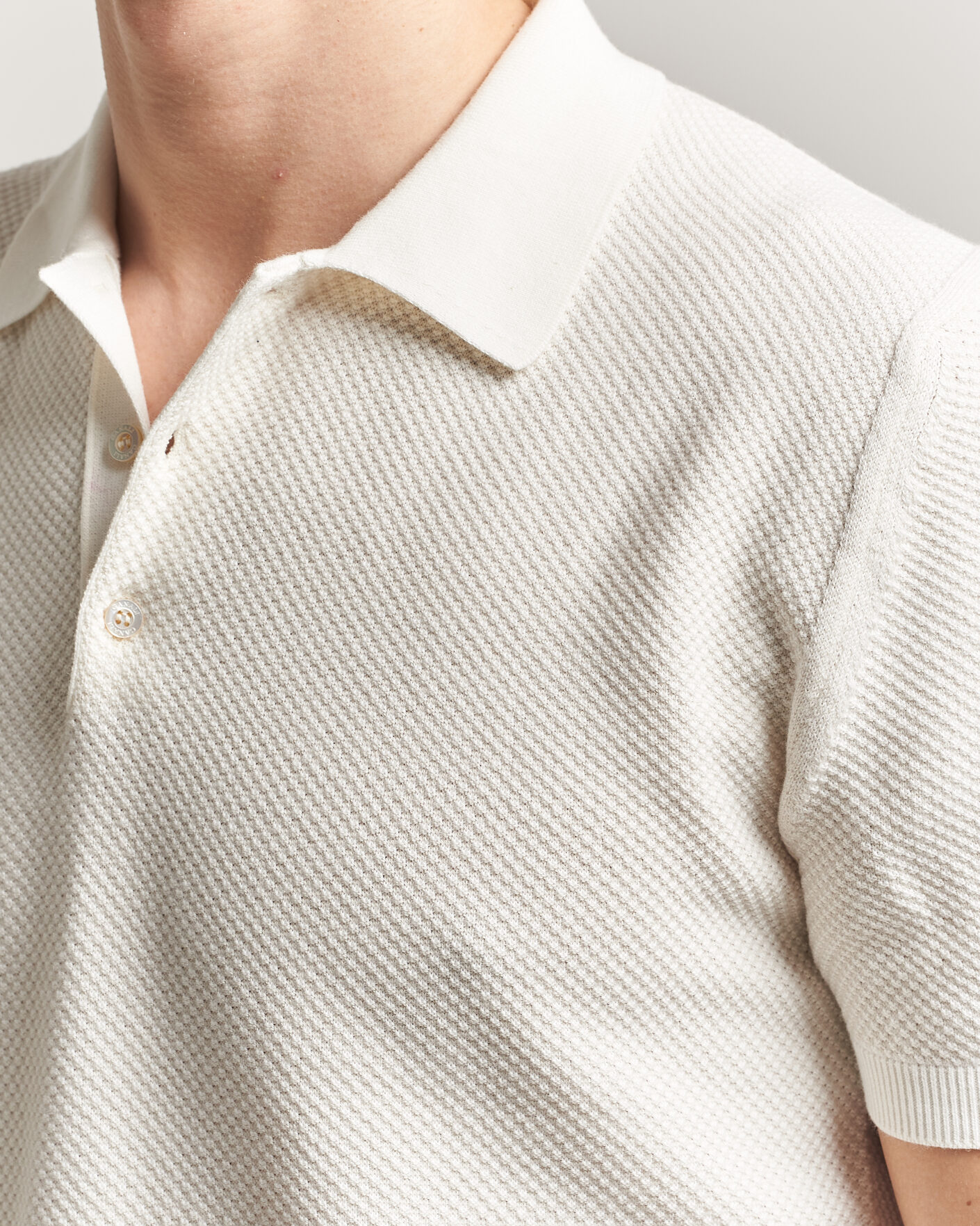 Hombres | Polos | Canali | Textured Knit Short Sleeve Polo Off White