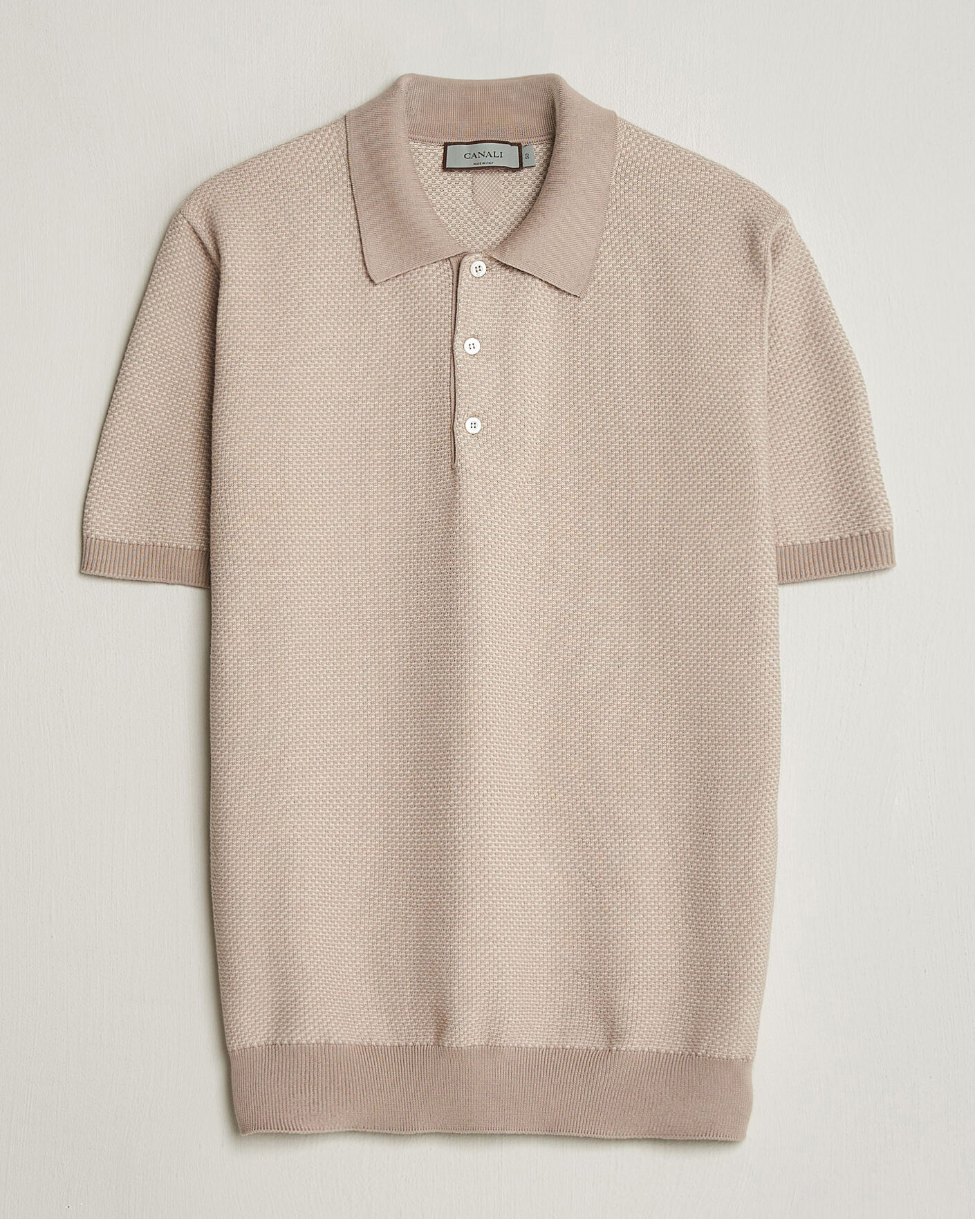 Hombres | Polos | Canali | Textured Knit Short Sleeve Polo Light Beige