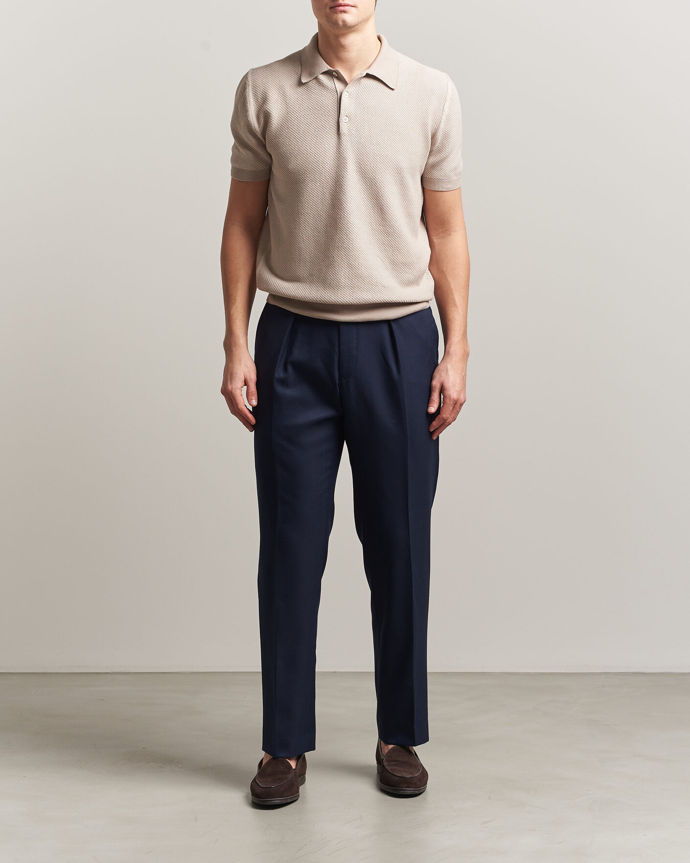 Hombres | Polos | Canali | Textured Knit Short Sleeve Polo Light Beige