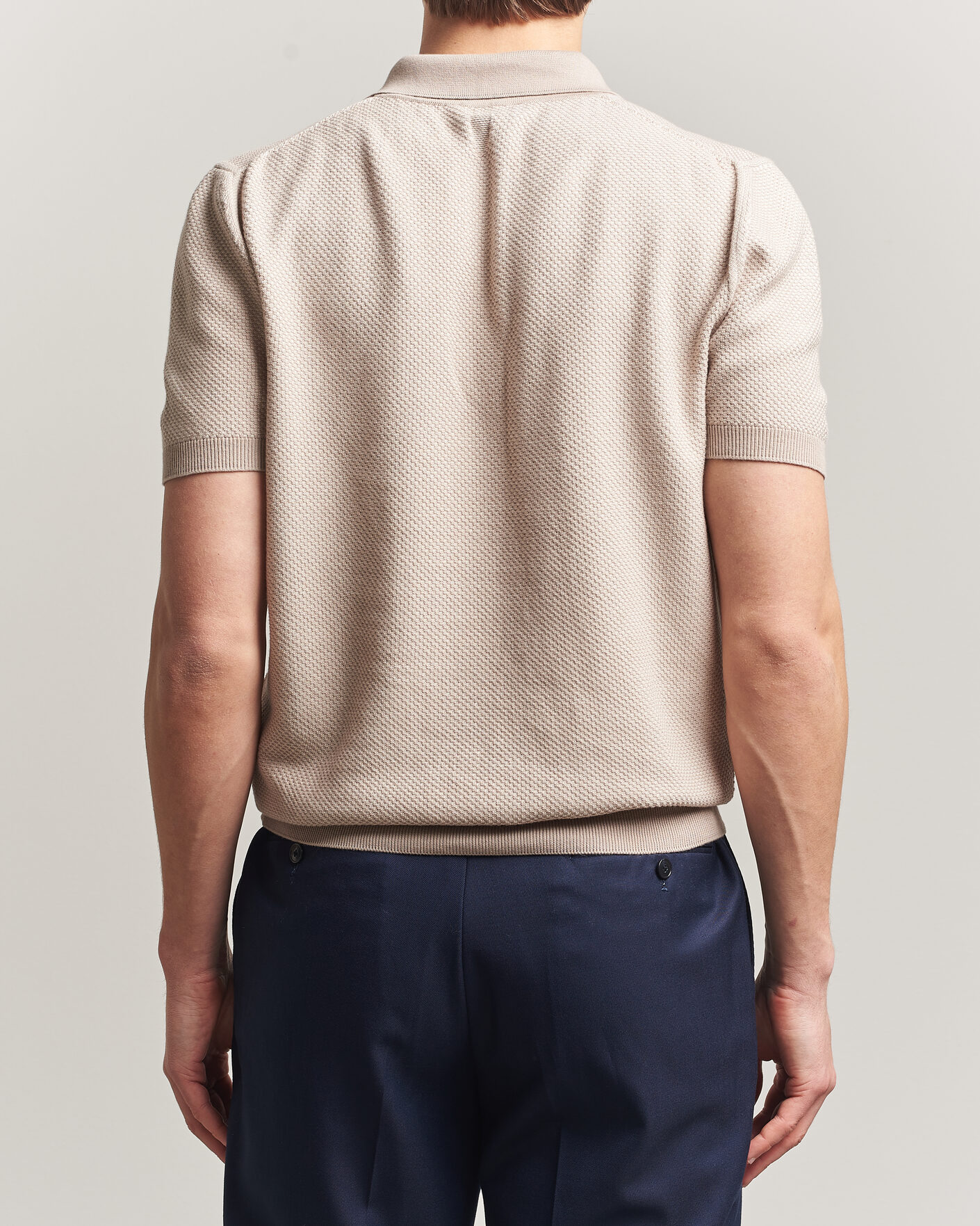 Hombres | Polos | Canali | Textured Knit Short Sleeve Polo Light Beige