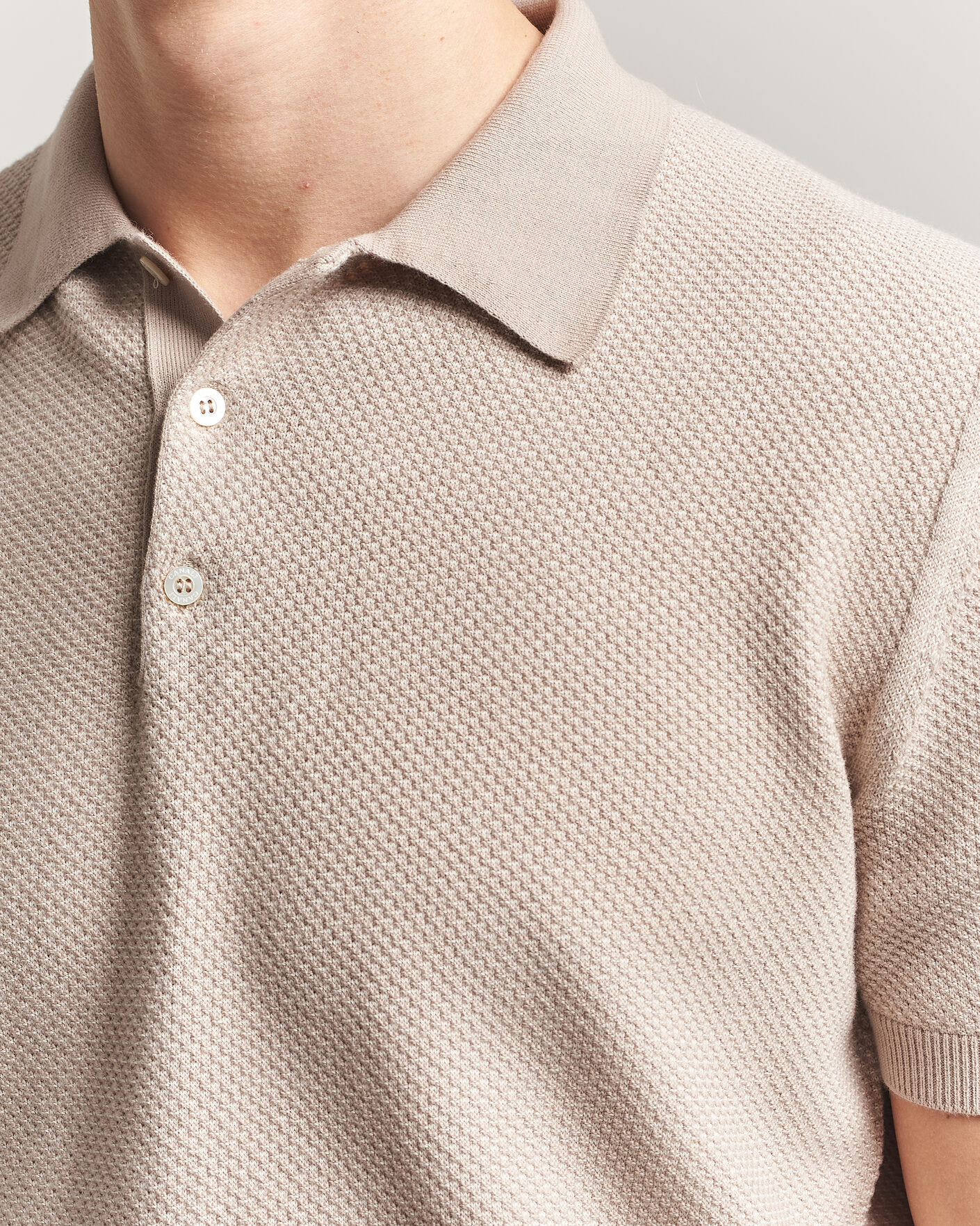 Hombres | Polos | Canali | Textured Knit Short Sleeve Polo Light Beige